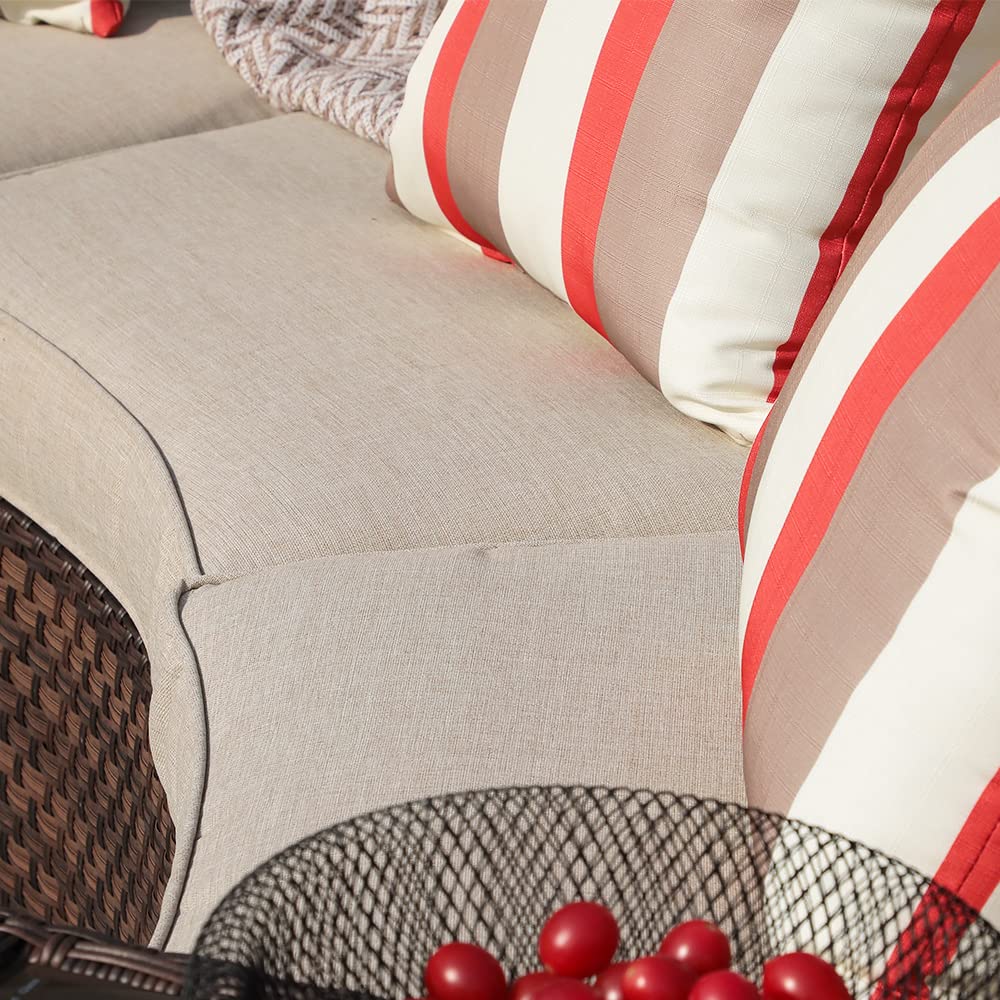 SUNSITT 4-Piece Outdoor Half-Moon Sectional Wicker Sofa Set - Brown PE Rattan with Beige Cushions - Patio Furniture for Garden, Backyard, Poolside & Balcony Relaxation