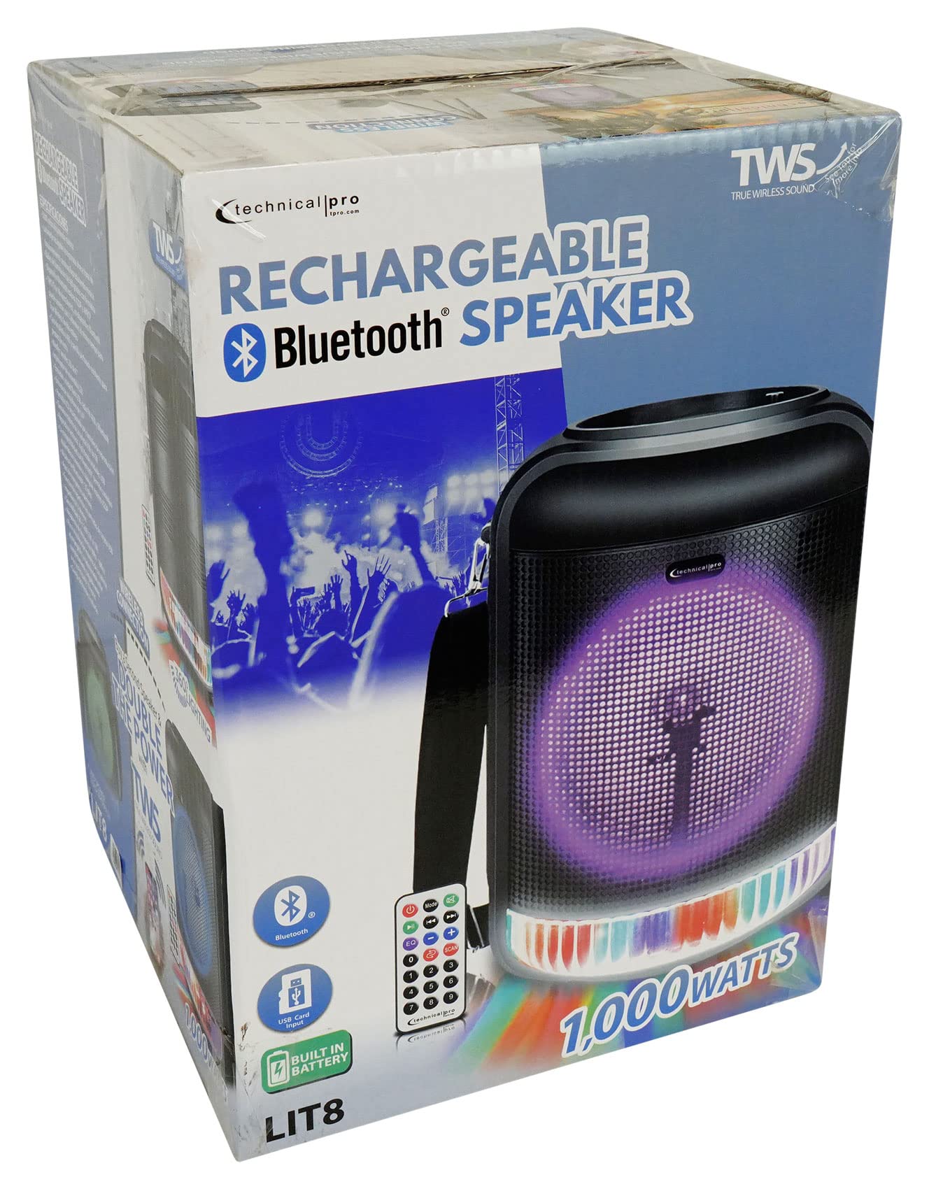 Technical Pro LIT8 Portable 8-inch Bluetooth Party Speakers with Wireless Link - Perfect for Outdoor Events, Home Parties & DJ Performances