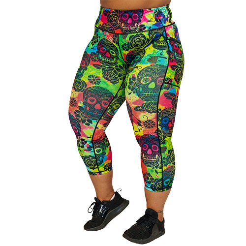 Trendy Tie Dye Skull Print Leggings for Women - Gothic Fashion, Yoga Pants, Halloween Costume & Festival Outfits
