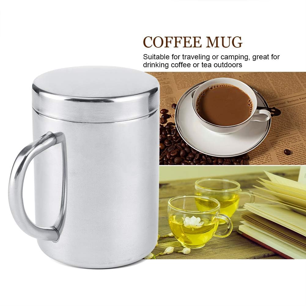 Premium 7.5oz/220ml Stainless Steel Coffee Mug with Lid & Handle - Unbreakable Double Wall Insulated Travel Cup for Camping, Hiking & Office - Shatterproof Tea & Coffee Mug for Hot & Cold Beverages - Ideal for Outdoor Adventures, Daily Commute & Home Use