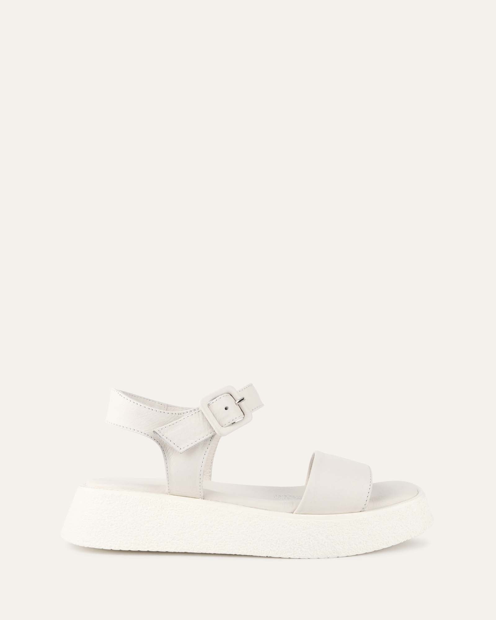 ZURI Women's Flat Sandals - White Genuine Leather Comfortable Slip-On Casual Shoes for Beach, Travel & Everyday Wear
