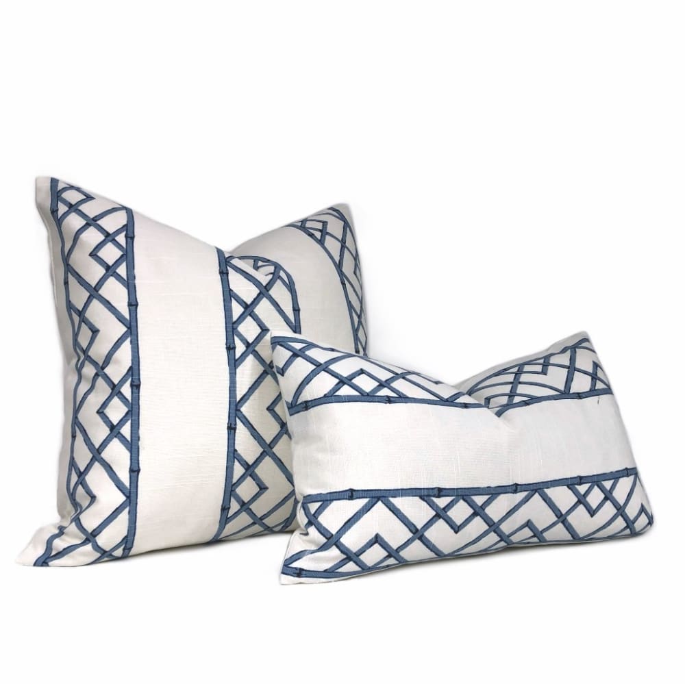 Kravet Latticely Ultramarine Blue & White Trellis Linen Pillow Cover - Decorative Throw Pillow Case for Sofa, Bed, Living Room & Home Decor