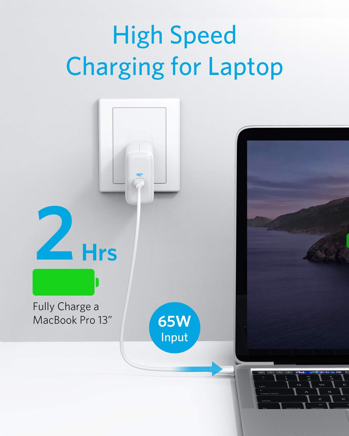 Anker 65W USB C Charger with PowerIQ 3.0 - Fast Charging for MacBook Pro/Air, iPad Pro, iPhone 15/14/13, Samsung Galaxy S23/S22 - Compact PD Charger for Home, Office & Travel