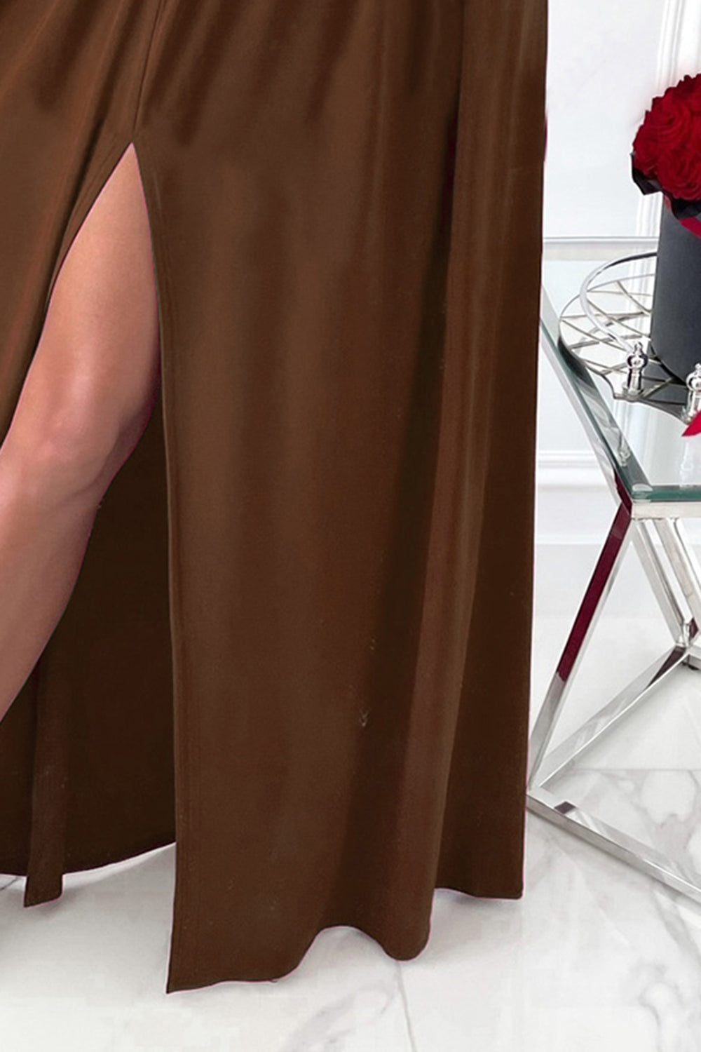 Slit Surplice Long Sleeve Maxi Dress for Women - Elegant Flowy Evening Gown with Side Slit & V Neck - Perfect for Weddings, Parties & Date Nights