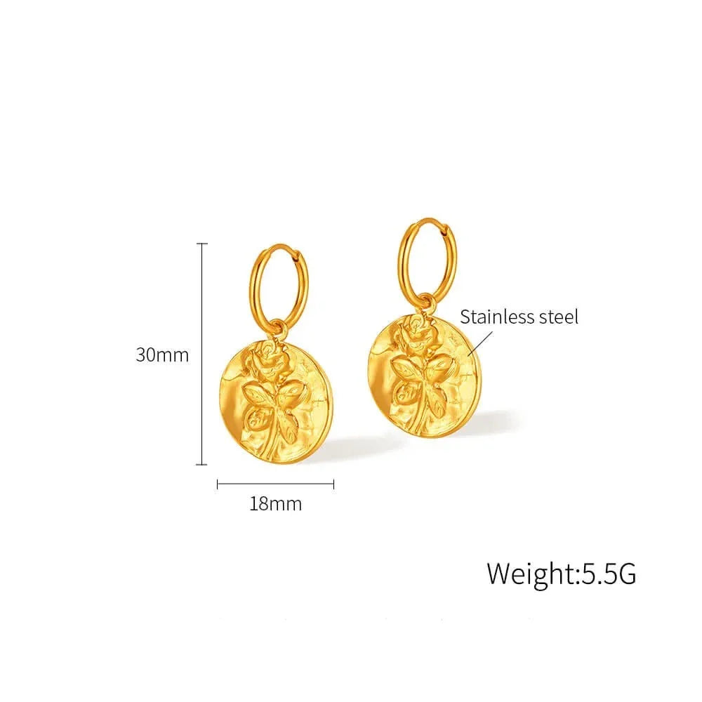 Gold Rose Flower Hoop Earrings for Women - Elegant Floral Dangle Earrings for Party, Wedding & Everyday Wear