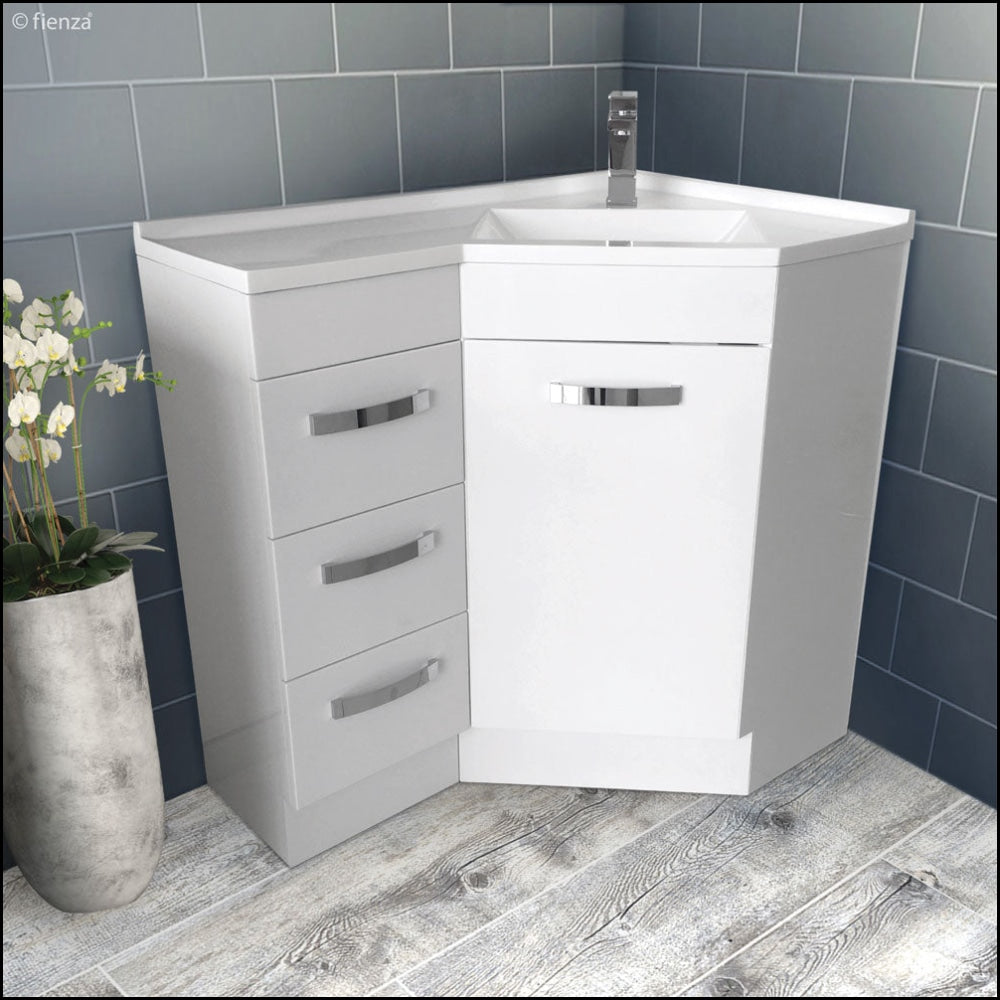 Fienza Corner 600 PC6060 White Vanity Unit with Sink - Modern Bathroom Vanity Set for Small Spaces, Perfect for Apartments and Powder Rooms