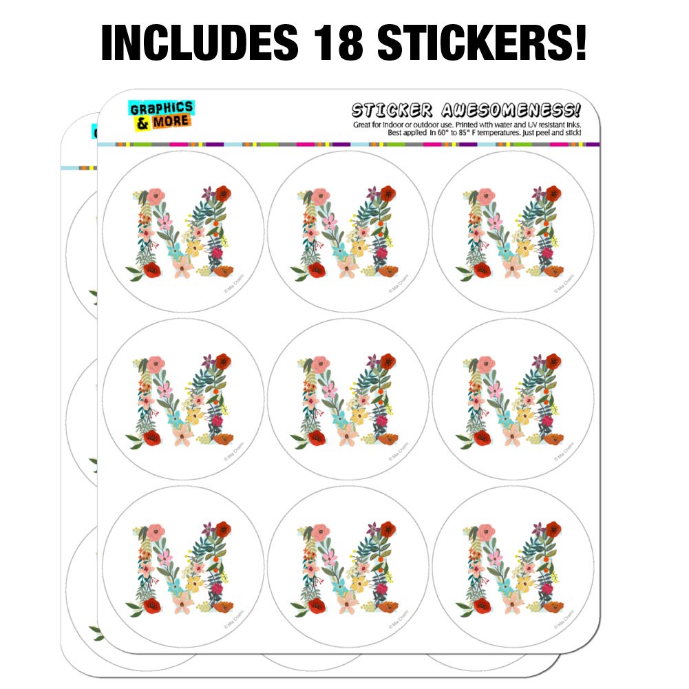 Floral Monogram Letter M Stickers for Planners, Calendars, Scrapbooking & DIY Crafts - Perfect for Bullet Journals, Scrapbook Decorations & Handmade Cards