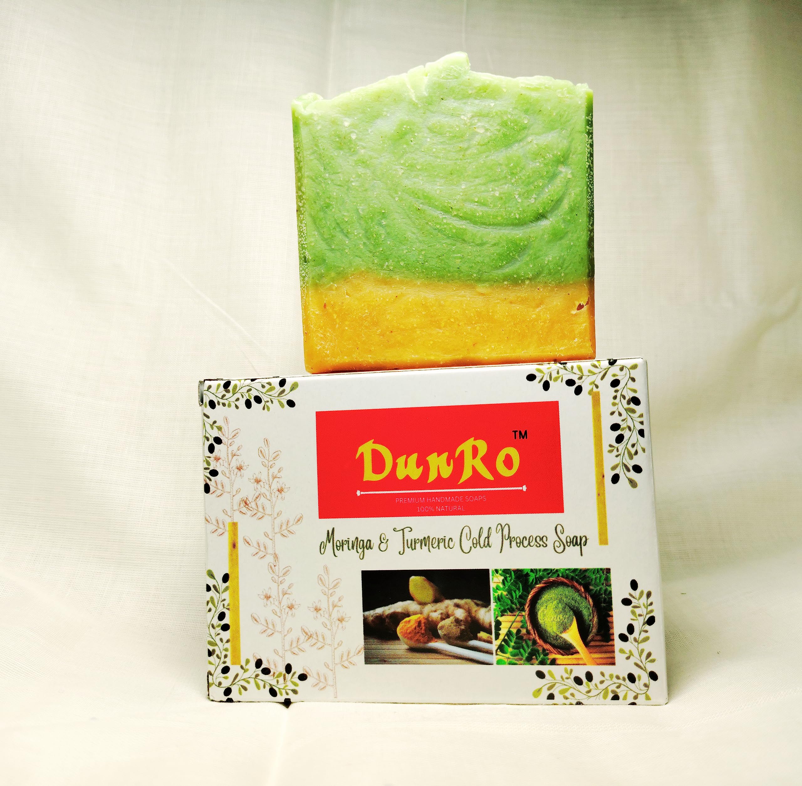Organic Moringa & Turmeric Cold Process Soap for Glowing Skin - Natural Face & Body Cleanser for Acne, Eczema & Dry Skin - Handmade Vegan Soap Bar for Daily Skincare Routine & Spa Relaxation