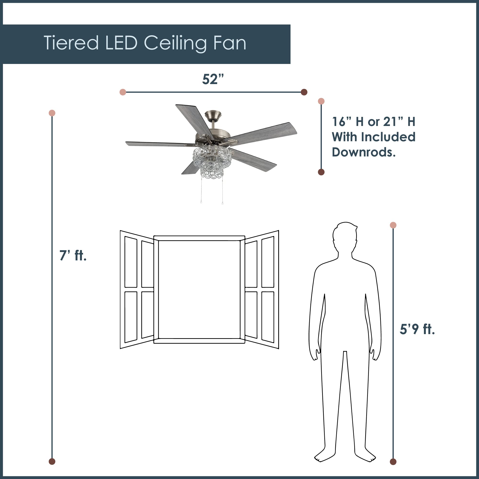 52 Inch Tiered LED Crystal Ceiling Fan with Lights - Elegant Glam Chandelier Fan for Dining Room & Living Room Decor - Remote Control, Energy Efficient, Quiet Operation - Perfect for Home, Bedroom, and Office Lighting