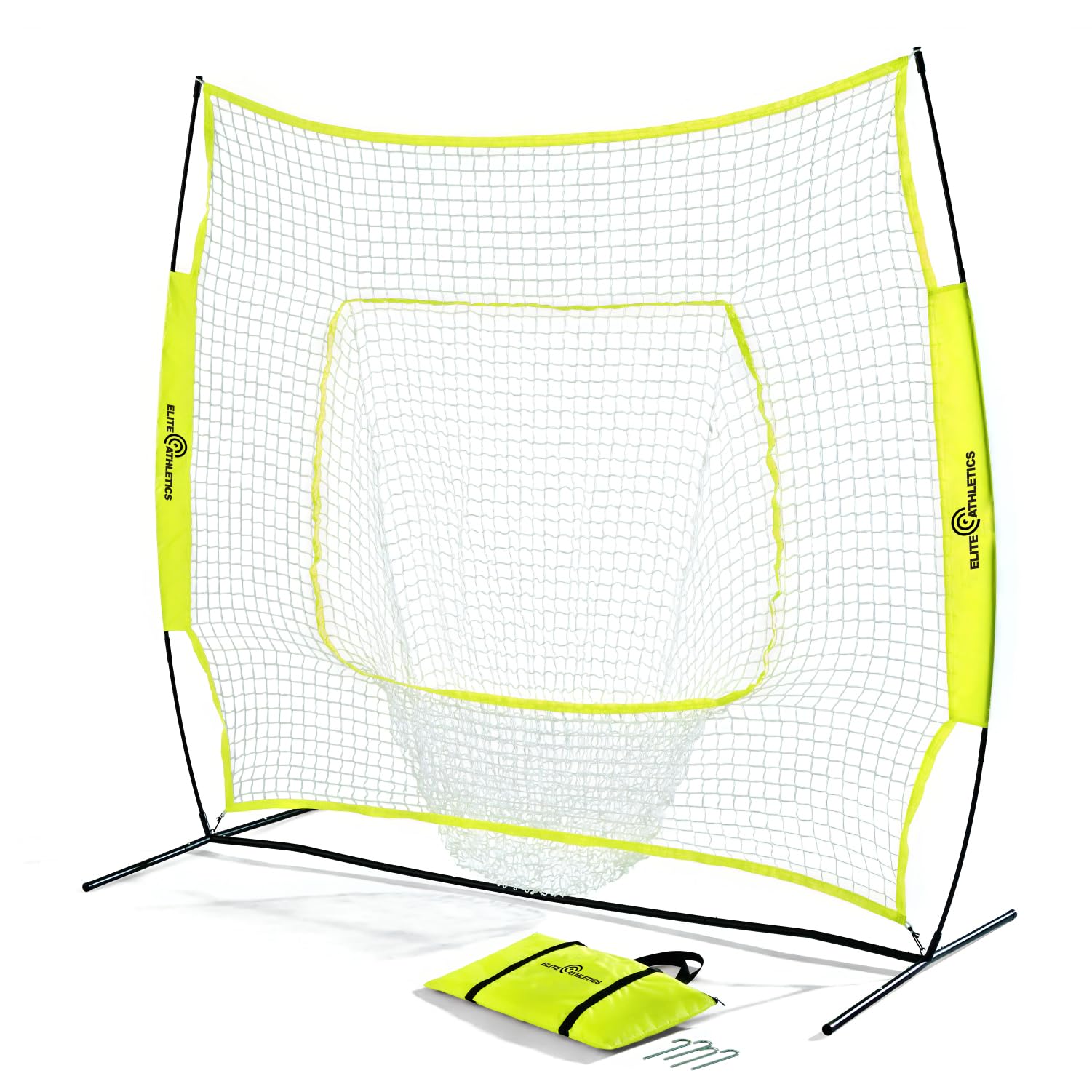 7x7 Baseball & Softball Practice Net with Bow Frame - Hitting, Pitching & Training Net with Strike Zone & Carry Case - Perfect for Backyard, Field & Indoor Baseball Drills