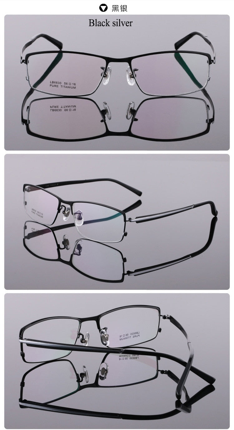 Bclear Men's Full Rim Titanium Eyeglasses Square Frame LB6630 - Lightweight Durable Glasses for Work, Reading & Everyday Use