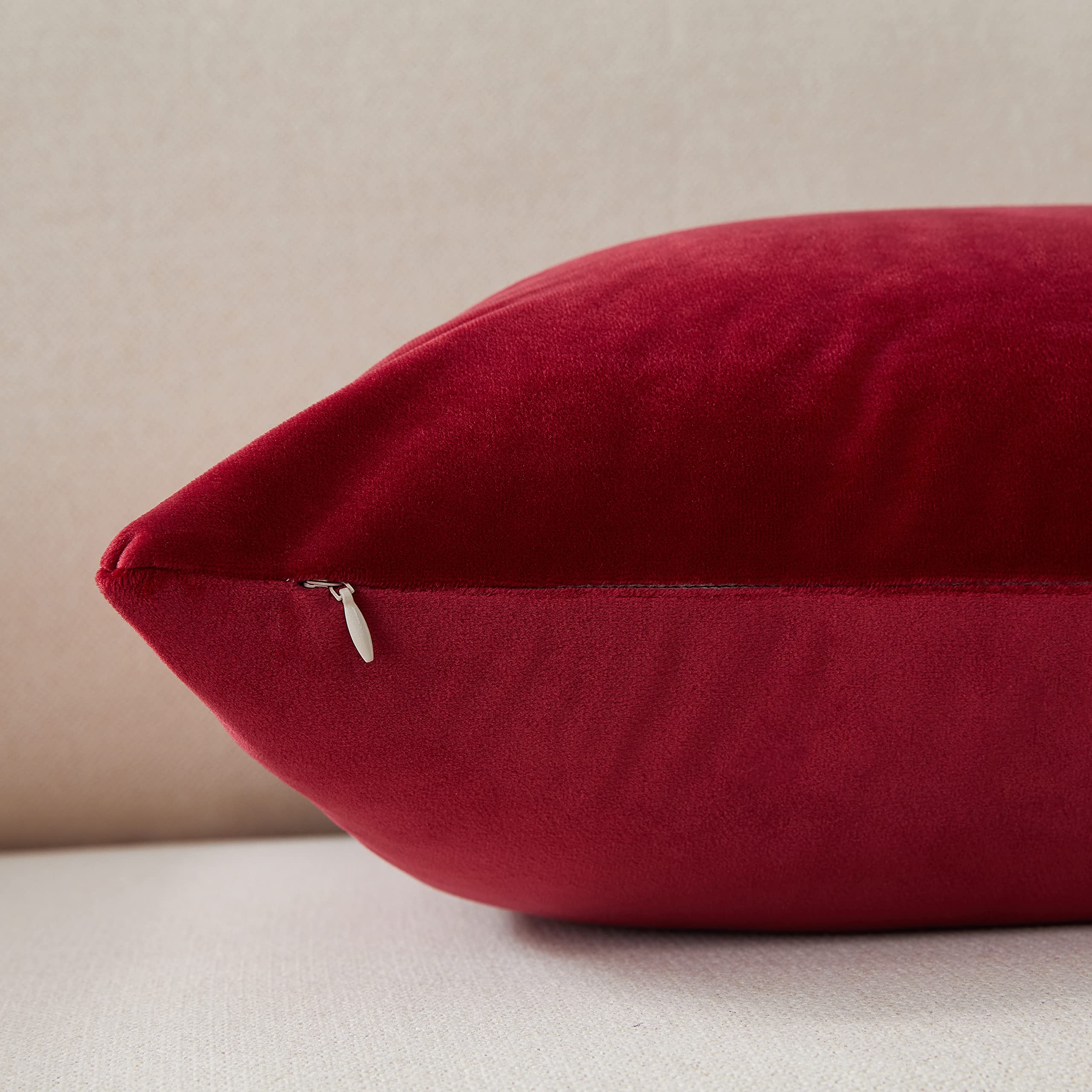 Luxury Wine Red Velvet Pillow Covers Set of 2 - 18x18 Inch Decorative Throw Pillow Cases for Sofa, Couch & Bed - Soft Home Decor Accent for Living Room, Bedroom & Dorm