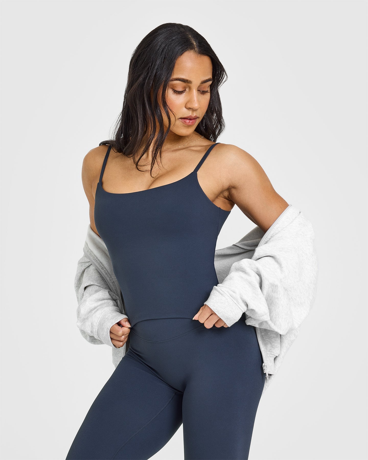 SoftMotion™ Strappy Mid Vest with Built-in Bra Shelf - True Blue | Workout, Yoga & Running Top for Women