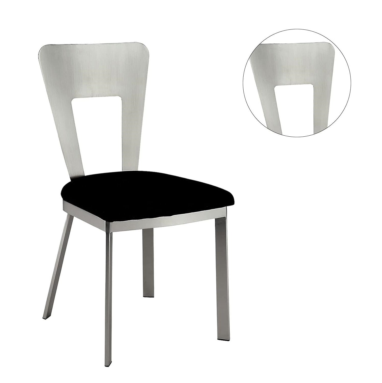Modern Silver Metal 2-Piece Dining Chair Set with Black Microfiber Upholstery - Keyhole Back Design & Satin Powder Coating - Perfect for Kitchen, Dining Room, or Breakfast Nook Seating