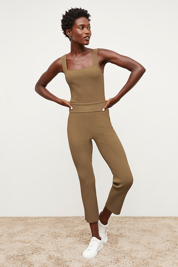 Finley Stretch Pant Ribbed Jardigan Knit - Light Bronze Women's Comfortable Lounge Pants for Yoga, Home & Casual Wear