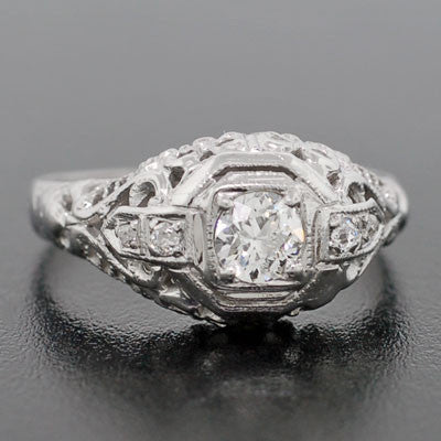 18kt Gold Art Deco Diamond Engagement Ring - 0.26ct Vintage Style for Wedding Proposal & Anniversary Gift