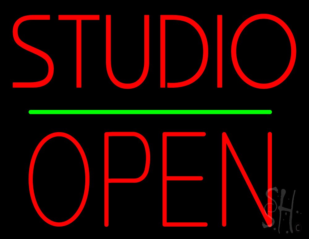 15 x 19 Inches Studio Open Block Green Line LED Neon Sign with Dimmer - Black Square Cut Acrylic Backing - Bright Premium Indoor Neon Light for Art Galleries, Exhibitions & Home Decor - Perfect for Wall Art, Wedding Decor, and Creative Studio Lighting