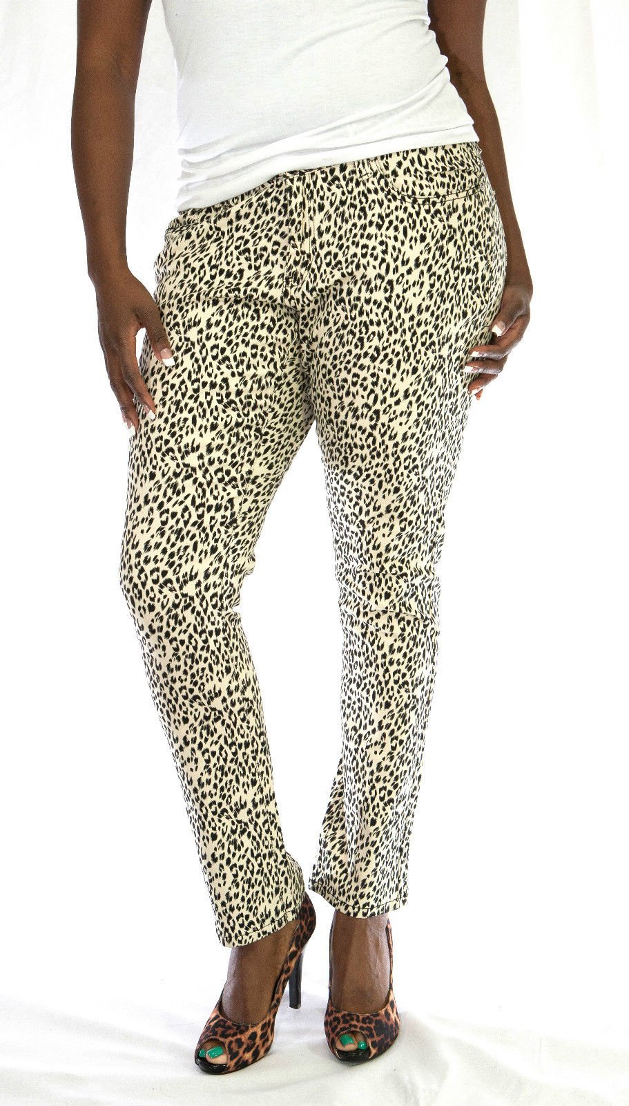 Women's Plus Size Leopard Print Stretch Skinny Jeans - High Waisted Comfort Denim Pants for Casual Wear & Night Out