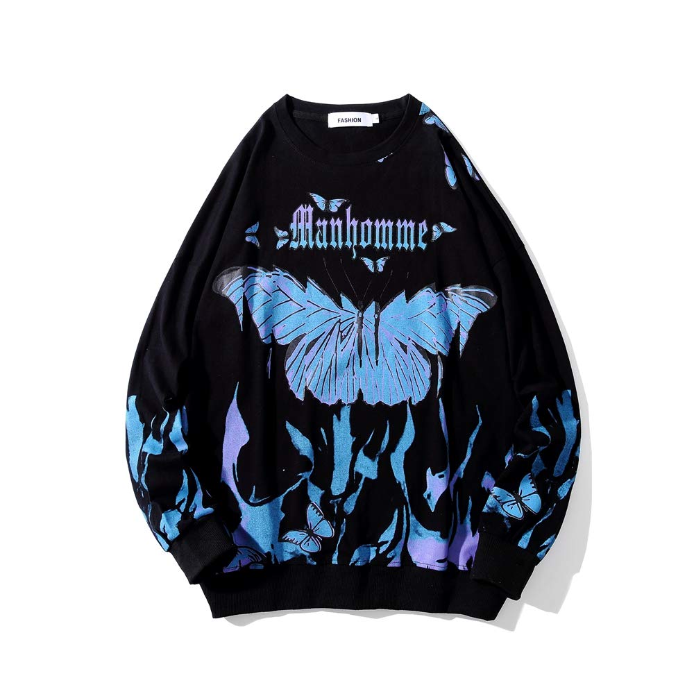 GURUNVANI Men's Graphic Tees Butterflies T-Shirt Magic Fire Print Short Sleeve Casual Shirt for Streetwear Summer Outfits