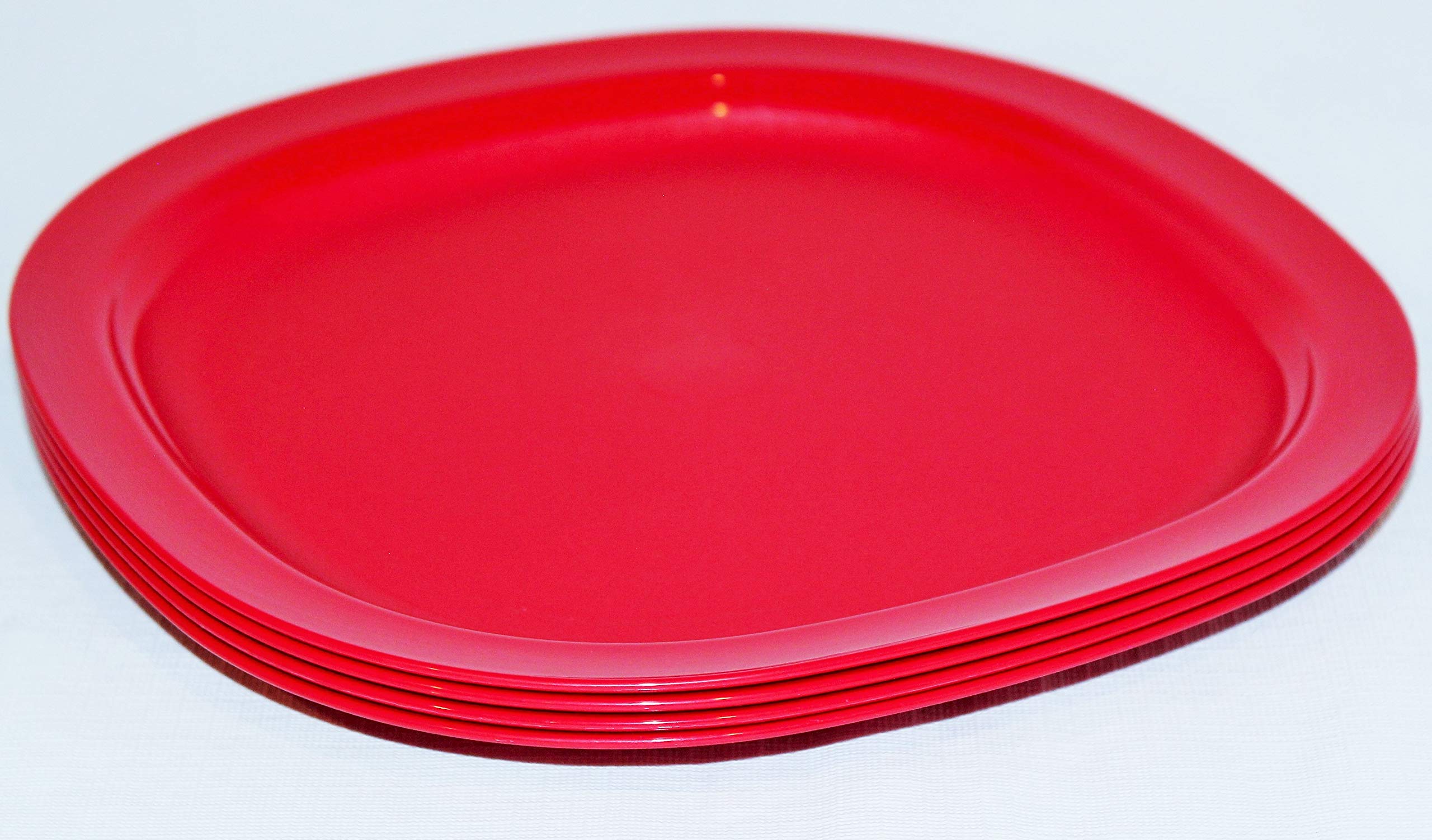 Tupperware 4-Piece Microwave-Safe Square Luncheon Plates Set - 9.5 Inch BPA-Free Dishwasher Safe Red | Perfect for Office Lunch, Picnics & Meal Prep