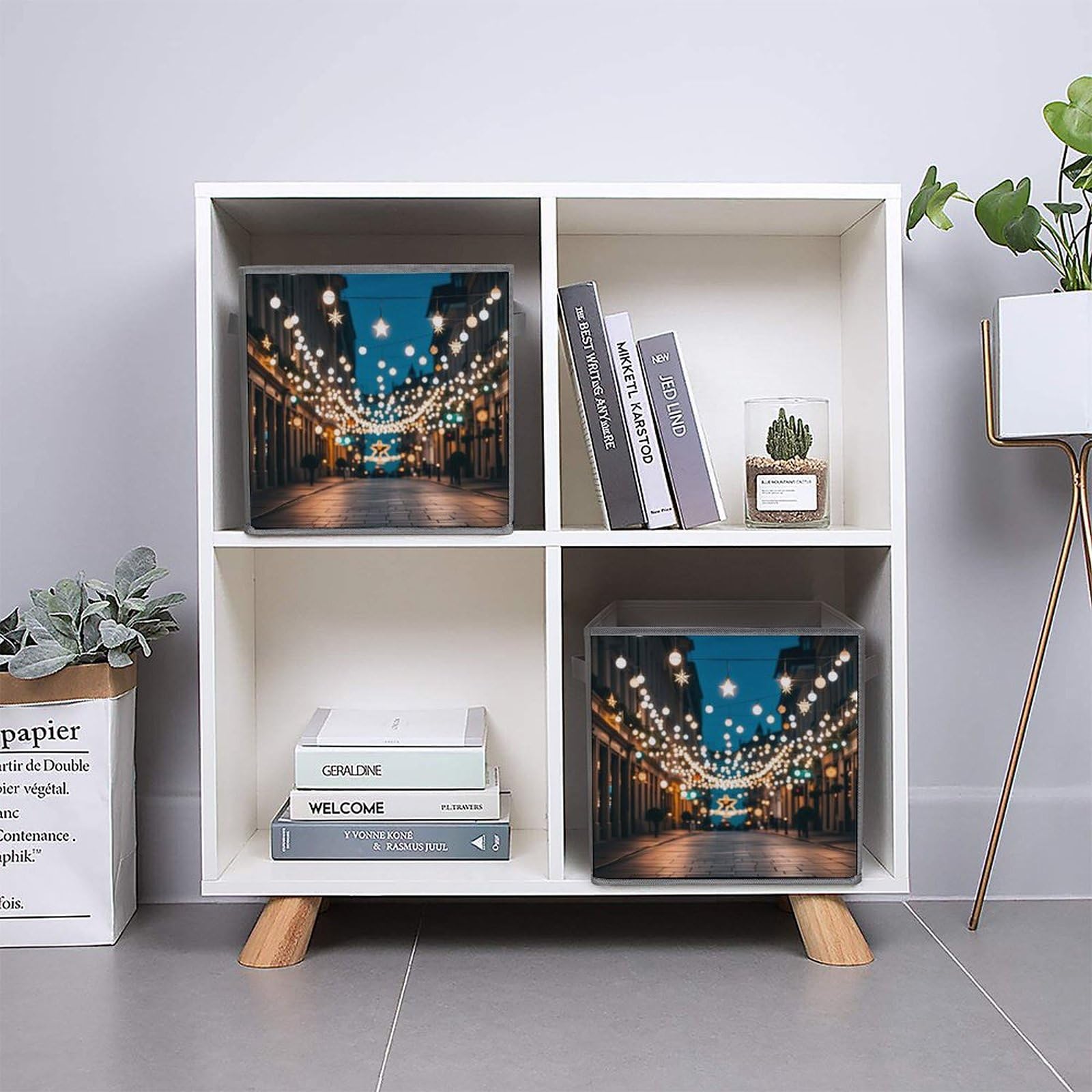 6-Pack Foldable Storage Bins with Handles - Christmas Lights Star Print Large Capacity Storage Boxes for Playroom, Office & Home Organization | Perfect for Holiday Decor Storage, Toy Organization & Closet Space Saving