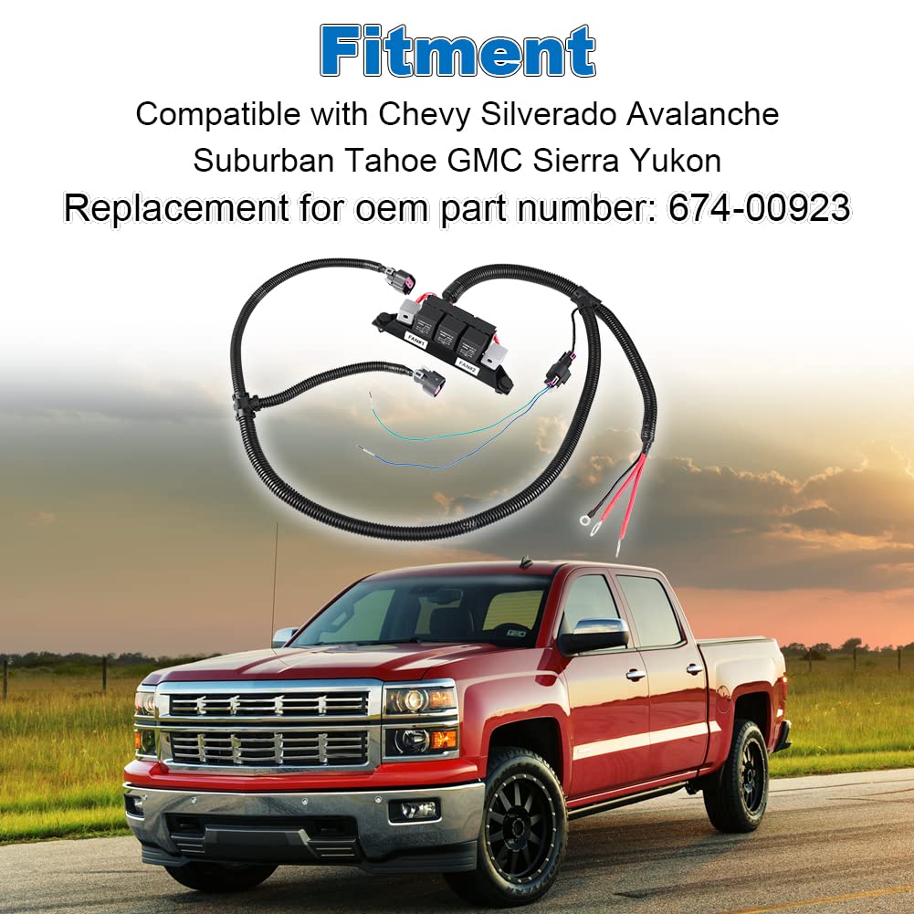 Dual Speed Electric Fan Control Wiring Harness Kit for Chevy Silverado Avalanche Suburban Tahoe GMC Sierra Yukon - Replacement for 674-00923 - Stand Alone Retrofit Cooling System Upgrade for Better Engine Performance
