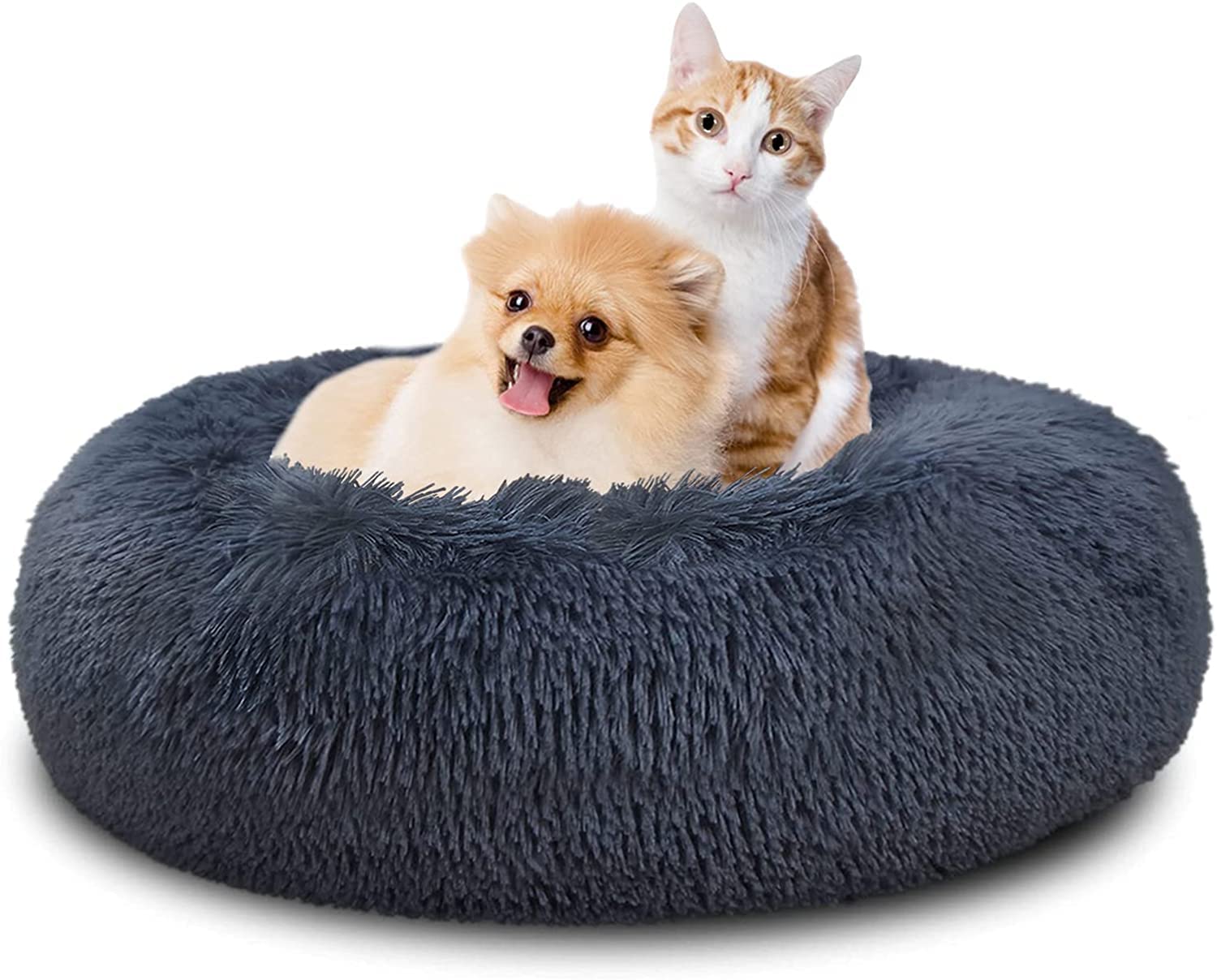 SAVFOX Plush Calming Donut Dog Bed for Small, Medium, Large & X-Large Dogs - Ultra Soft Faux Fur Pet Bed for Puppies, Cats & Pets - Washable & Durable in Sizes S-XXL - Perfect for Cuddling, Anxiety Relief & Cozy Napping at Home