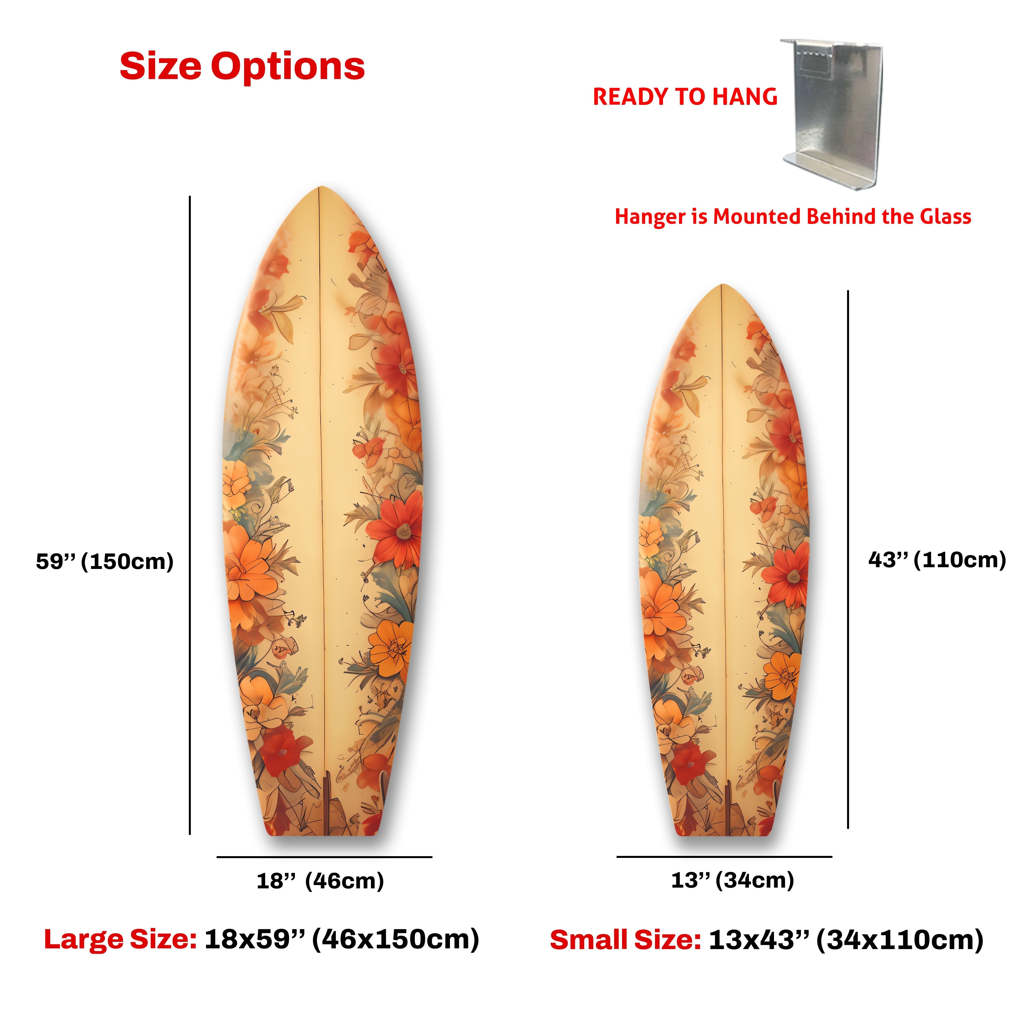 Beige Tropical Flowers Surfboard Wall Art - Coastal Beach Decor for Living Room, Bedroom & Office - Perfect Boho Home Decor Gift