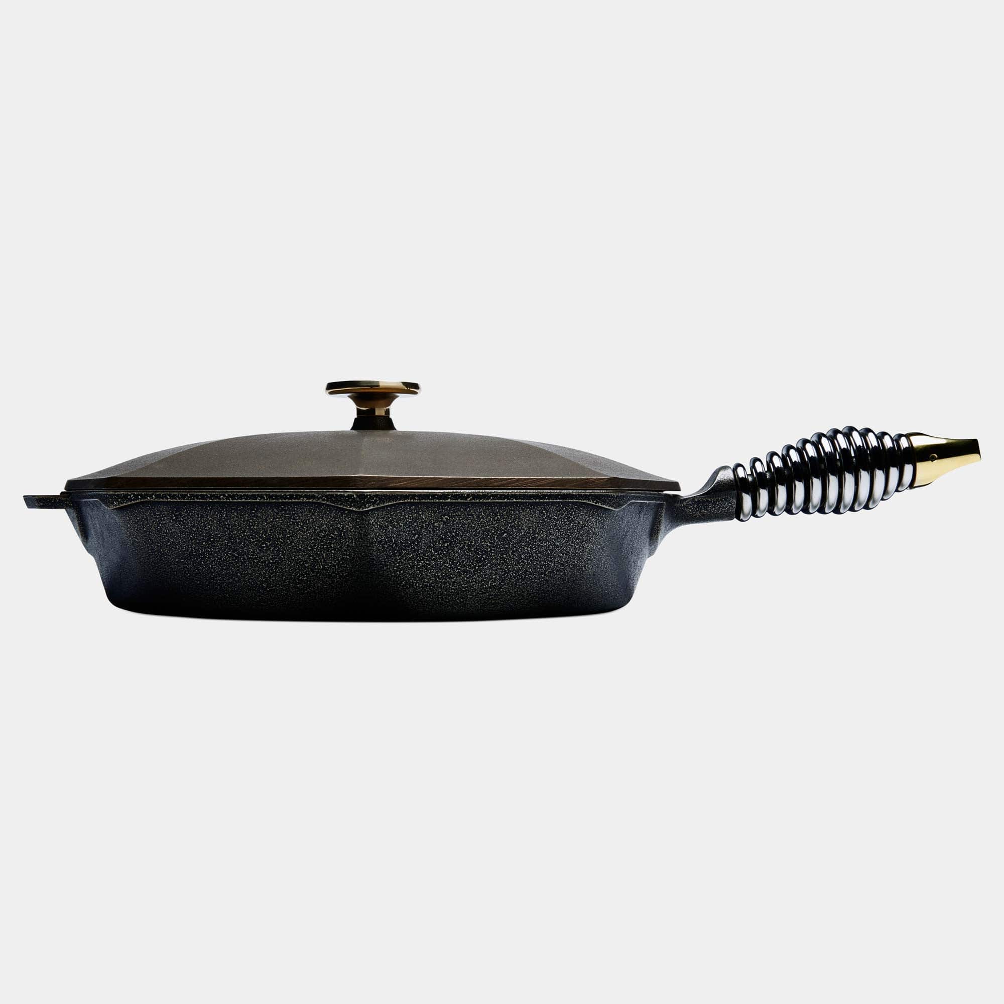 Premium Finex Cast Iron Skillet with Lid - 8 & 12 Inch Sizes - Perfect for Searing, Baking & Camping - Durable Kitchen Cookware for Stovetop & Oven Use