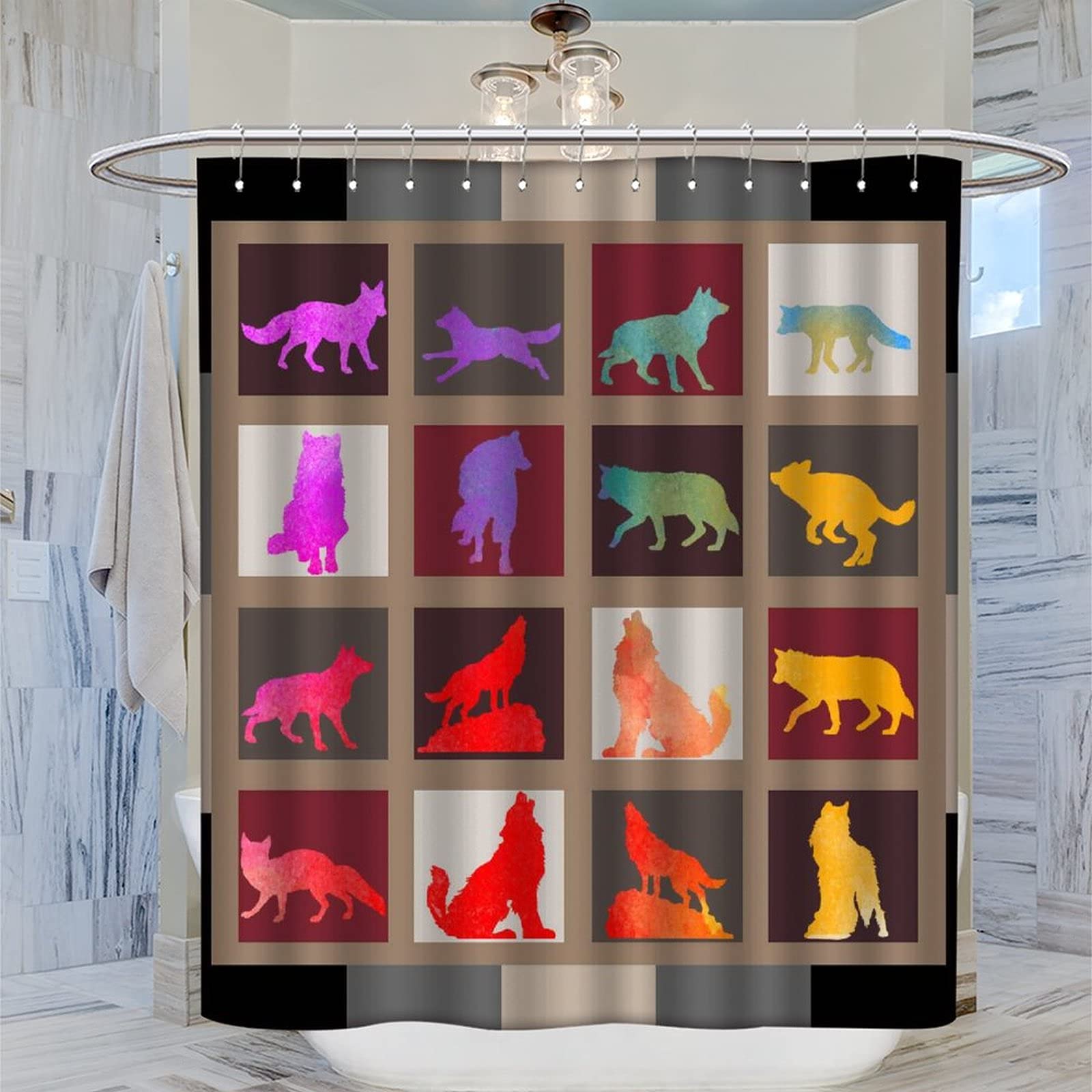 Vintage Howling Wolf Watercolor Wolves Shower Curtain - Waterproof Polyester Fabric Bathroom Decor with Hooks, 72x78 Inches (183x200 cm) - Perfect for Rustic, Cabin or Wilderness Themed Bathrooms