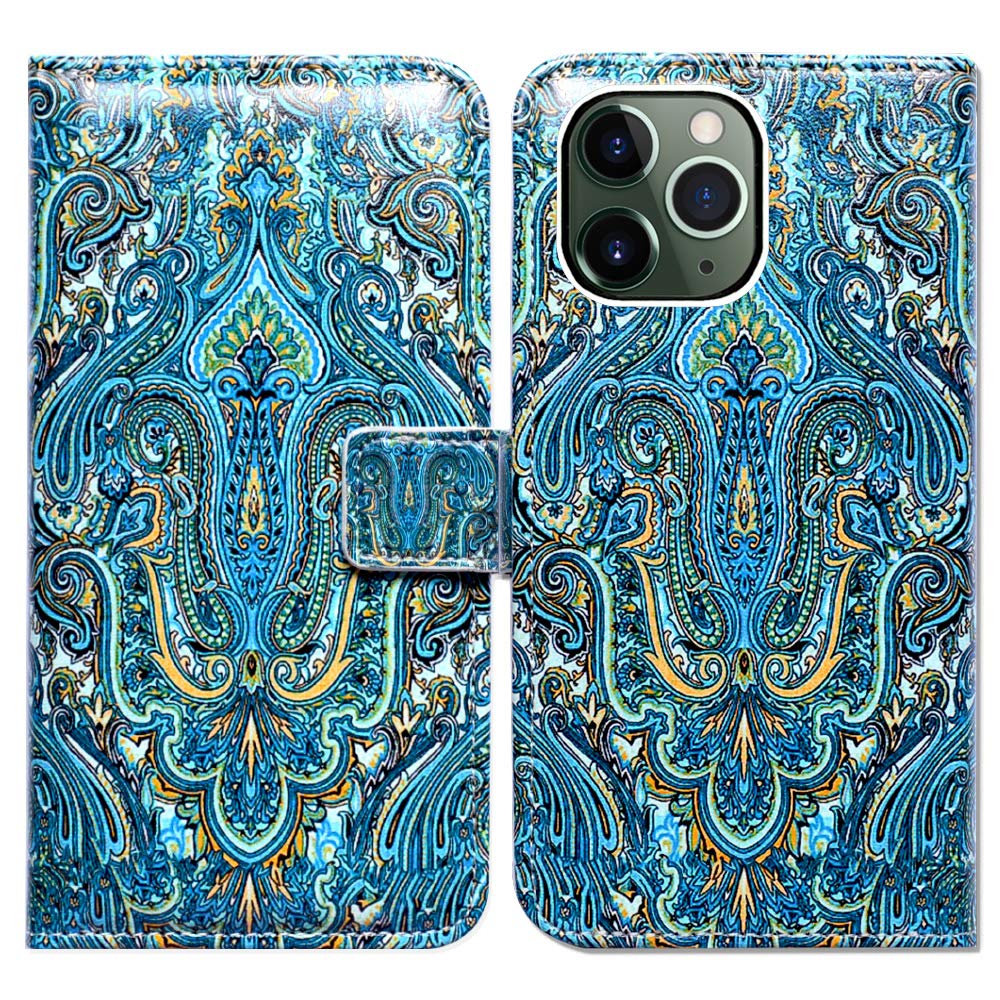 Premium PU Leather Wallet Case for iPhone 11 Pro Max - Princely Paisley Design with Card Slots, ID Holder & Wrist Strap | Stylish Flip Folio Cover for Everyday Protection, Business & Travel Use