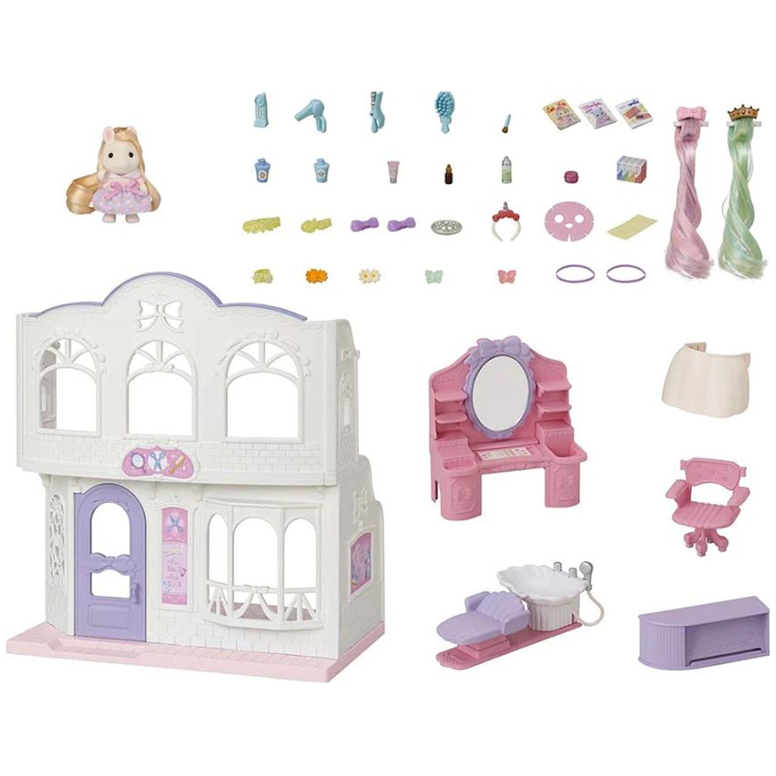 Calico Critter Pony's Stylish Hair Salon Set CC1971 - Adorable Animal Doll Playset for Kids, Perfect for Pretend Play & Creative Role-Playing Games at Home or School