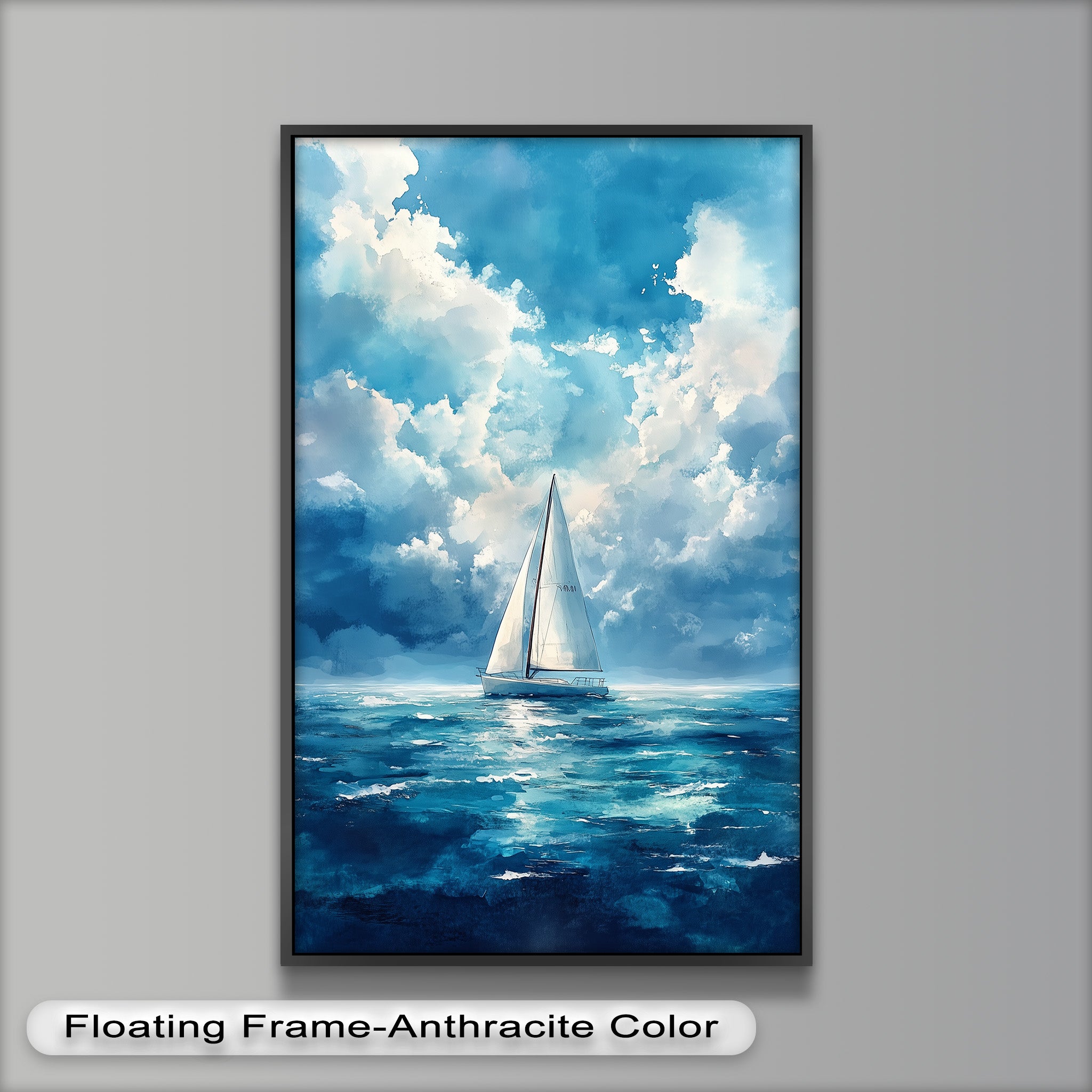 Blue Sky White Sailboat Oil Painting - Handmade Nautical Wall Art for Living Room, Bedroom & Office Decor