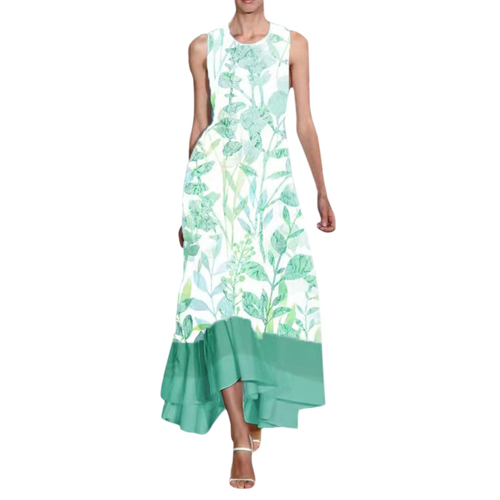 Women's Floral Print Sleeveless Midi Dress - Casual Summer Long Dress with Round Neck for Daily Wear | Perfect for Beach, Vacation, and Outdoor Events
