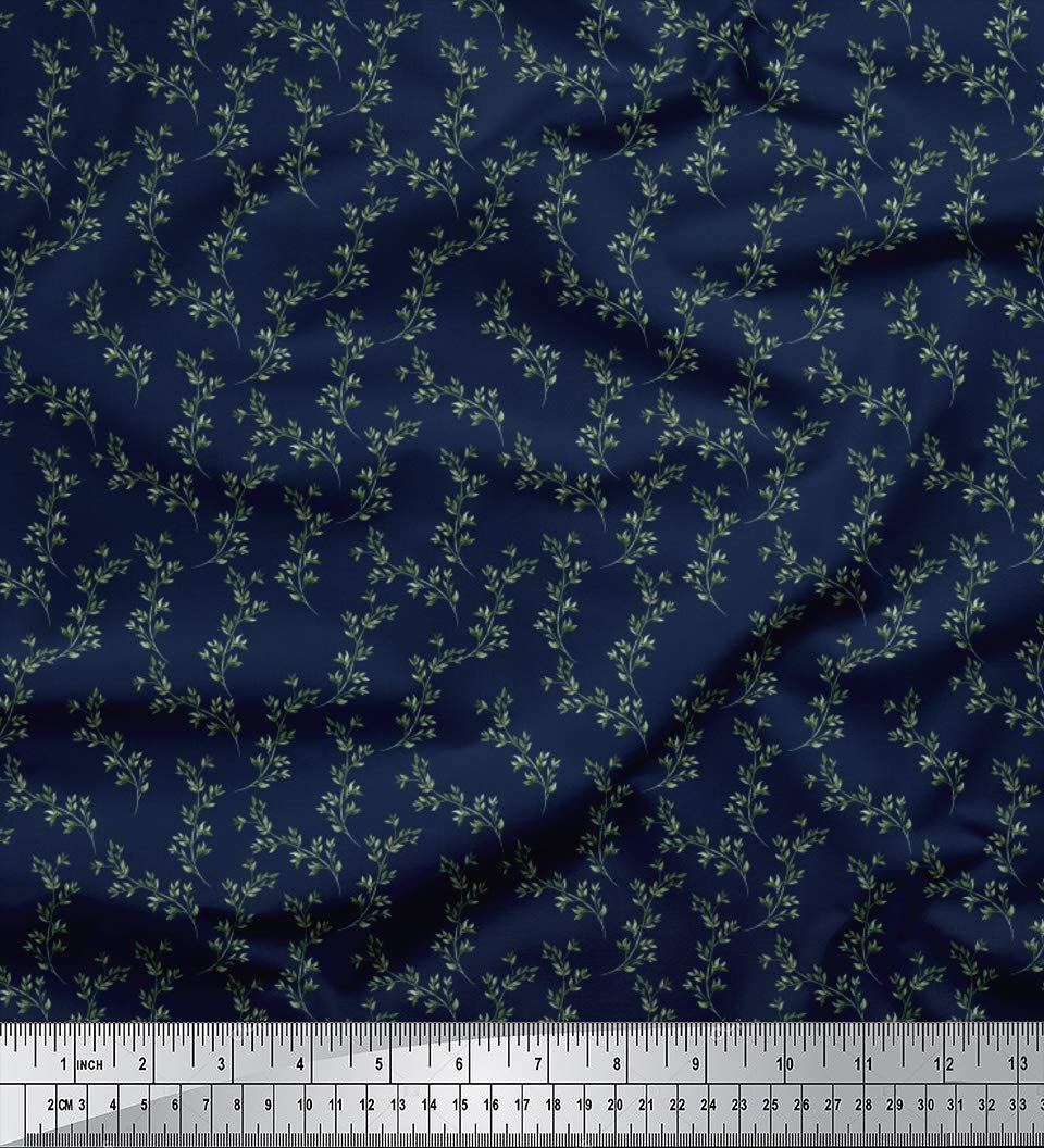 Soimoi Moss Georgette Blue Fabric by The Yard - 44 Inch Wide Printed Textile with Beech Leaves Design for DIY Crafts, Dresses & Home Decor | Nature-Inspired Elegant Fabric for Sewing Projects & Fashion Design
