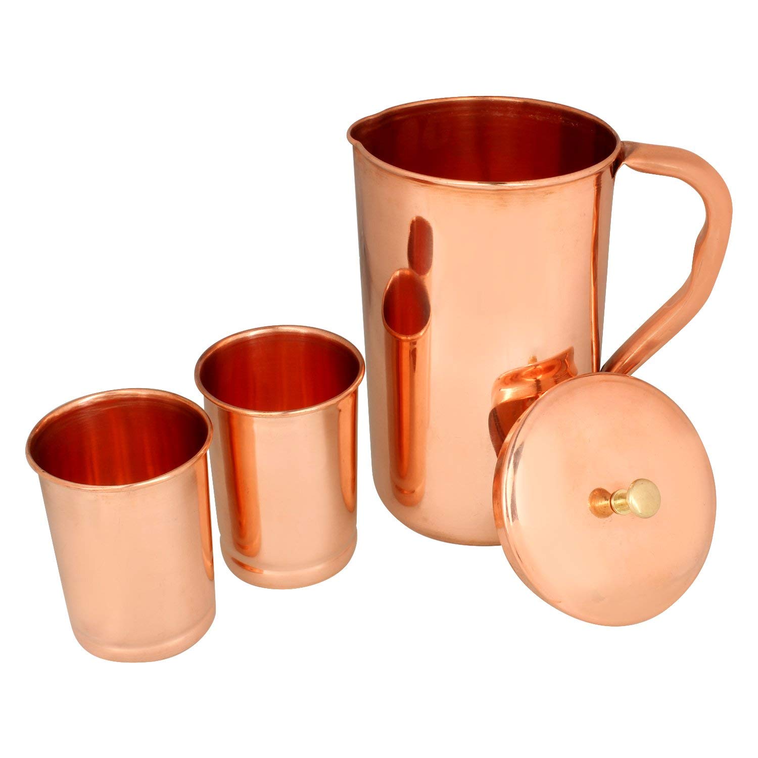 Pure Copper Pitcher with Lid - Large 54 Oz (1600ml) Solid Copper Water Jug with 2 Glasses - Elegant Copper Carafe for Home, Hotels & Gifts - Perfect for Serving Water, Juice & Cocktails at Parties & Dining