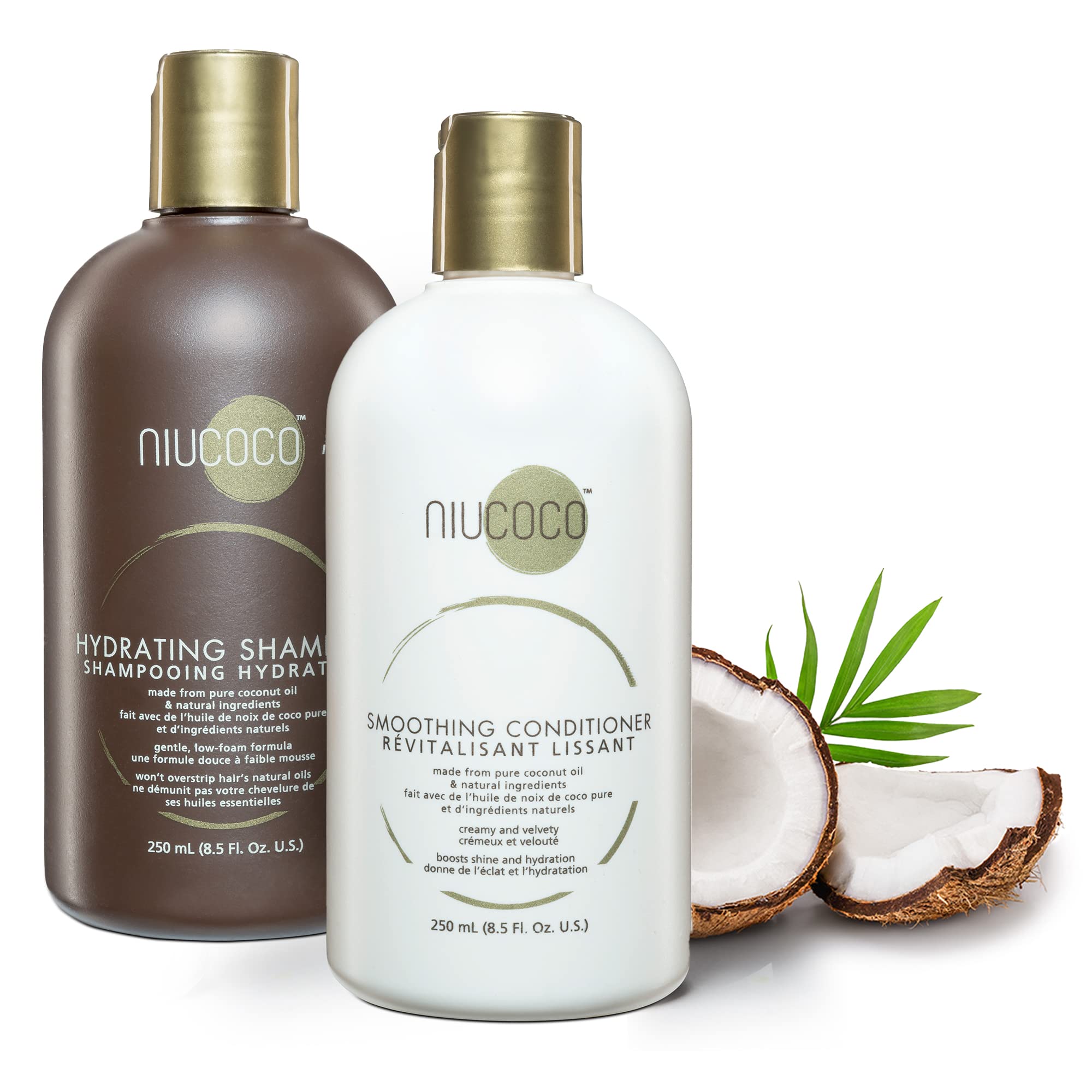 Organic Coconut Oil Shampoo & Conditioner Set - 100% Natural, Chemical-Free, Sulfate-Free Hair Care (250ml) - Perfect for Dry, Damaged Hair & Scalp Nourishment at Home or Salon