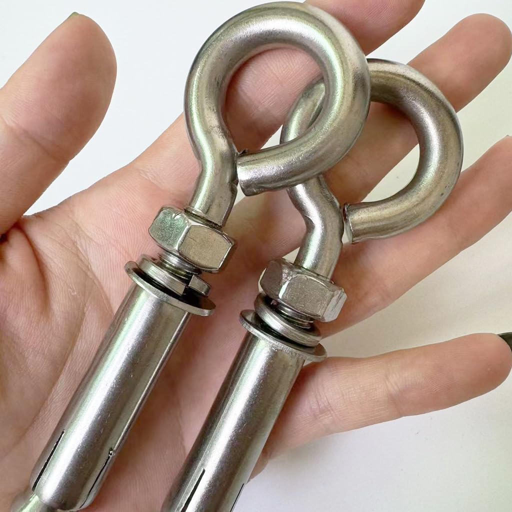 4 Pack Heavy Duty M10 Stainless Steel Shoulder Eye Bolts with Nut - Wall Ceiling Concrete Anchors for Lifting, Masonry, and Outdoor Construction Projects