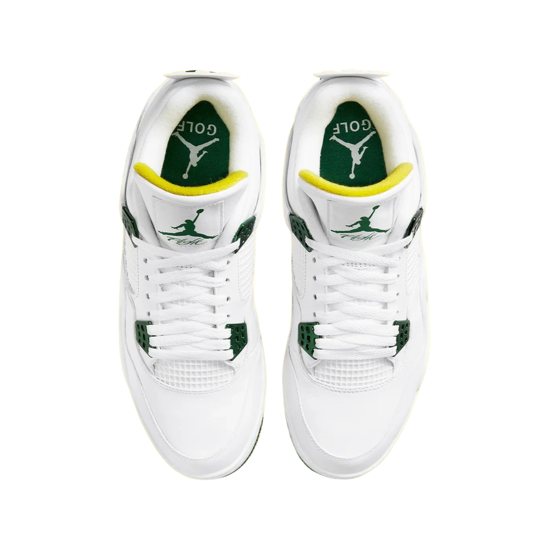Air Jordan 4 Retro Golf Shoes - White & Metallic Green - Men's Basketball-Inspired Golf Sneakers for Tournament Play & Casual Wear