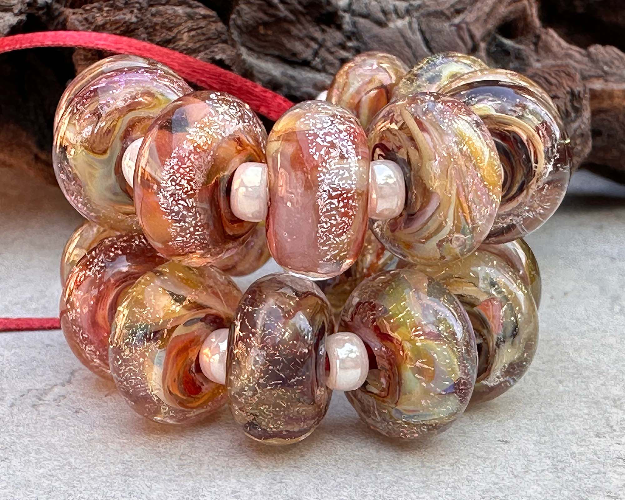 Handmade MTO Strawberry Brown Dichroic Lampwork Glass Beads for Jewelry Making - DIY Necklace, Bracelet & Earrings Crafting Supplies