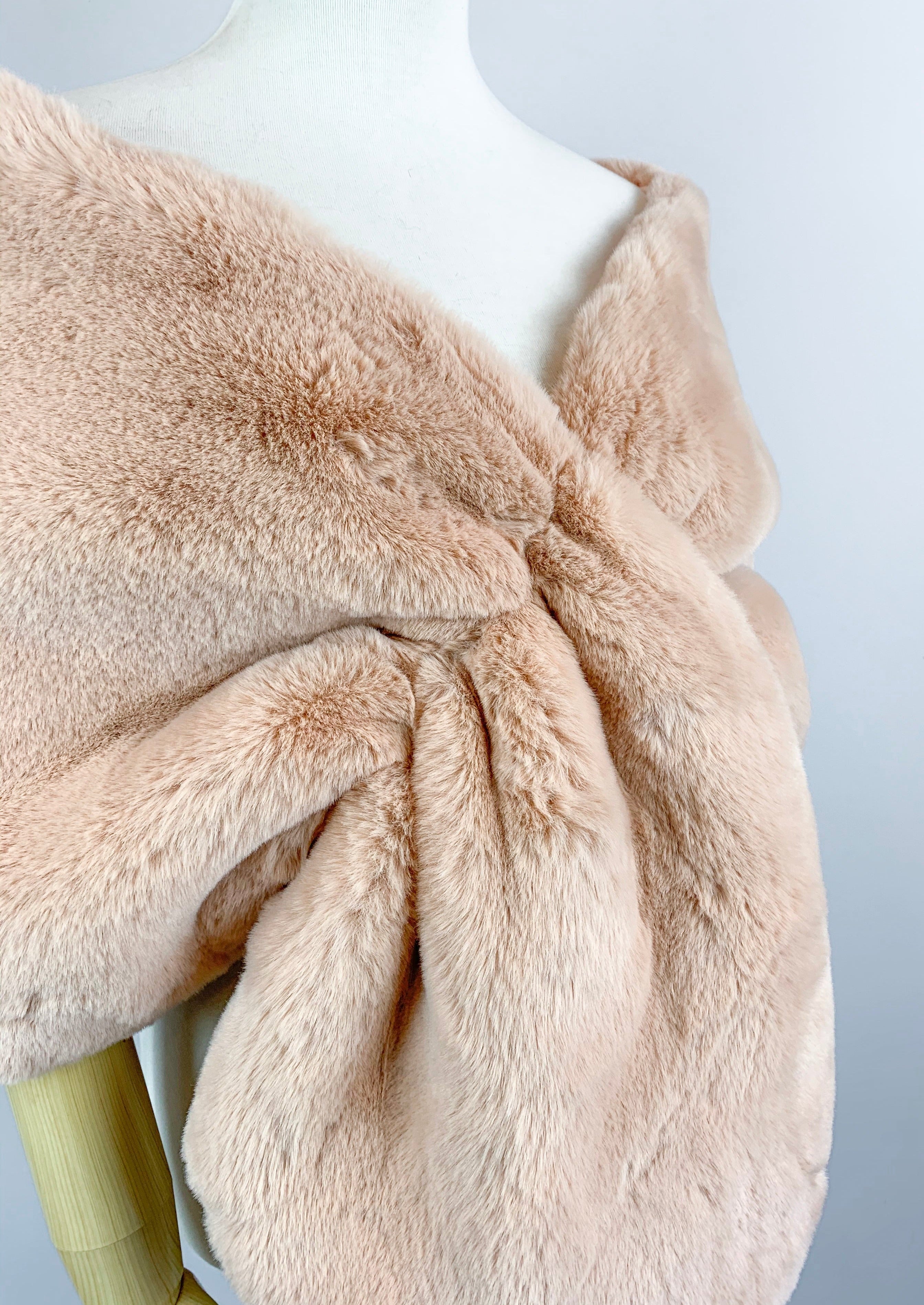 Blush Faux Fur Bridal Cape - Elegant Wedding Shawl for Bride (Audrey DBlu05) | Perfect for Winter Weddings, Photoshoots & Formal Events
