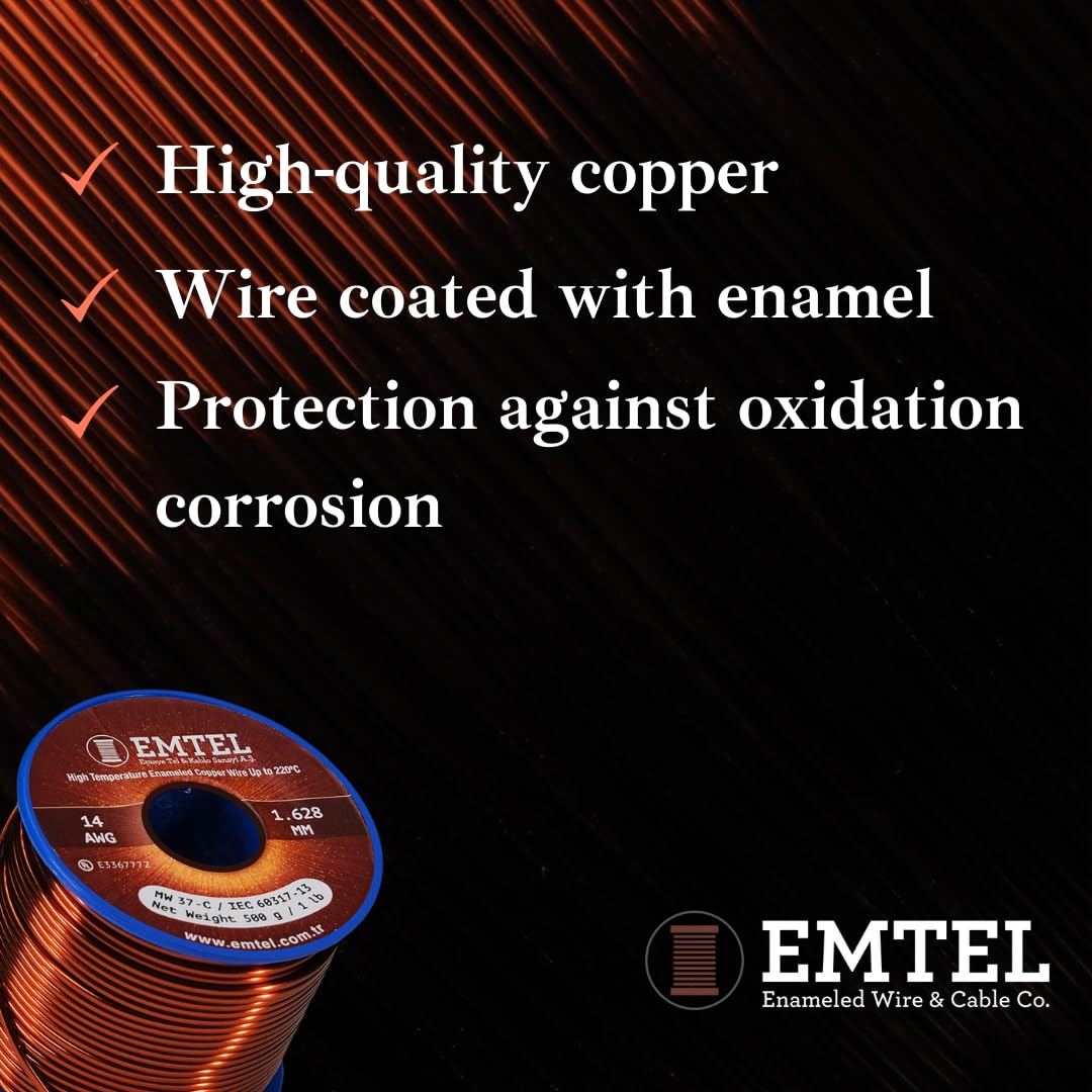 14 AWG 5 lb (400 Feet) 99.9% Pure Copper Enameled Magnet Wire - High Temperature 220°C (428°F) for Motors, Transformers, Coils & Electroculture Gardening - Perfect for DIY Electrical Projects, Winding Applications & Sustainable Farming