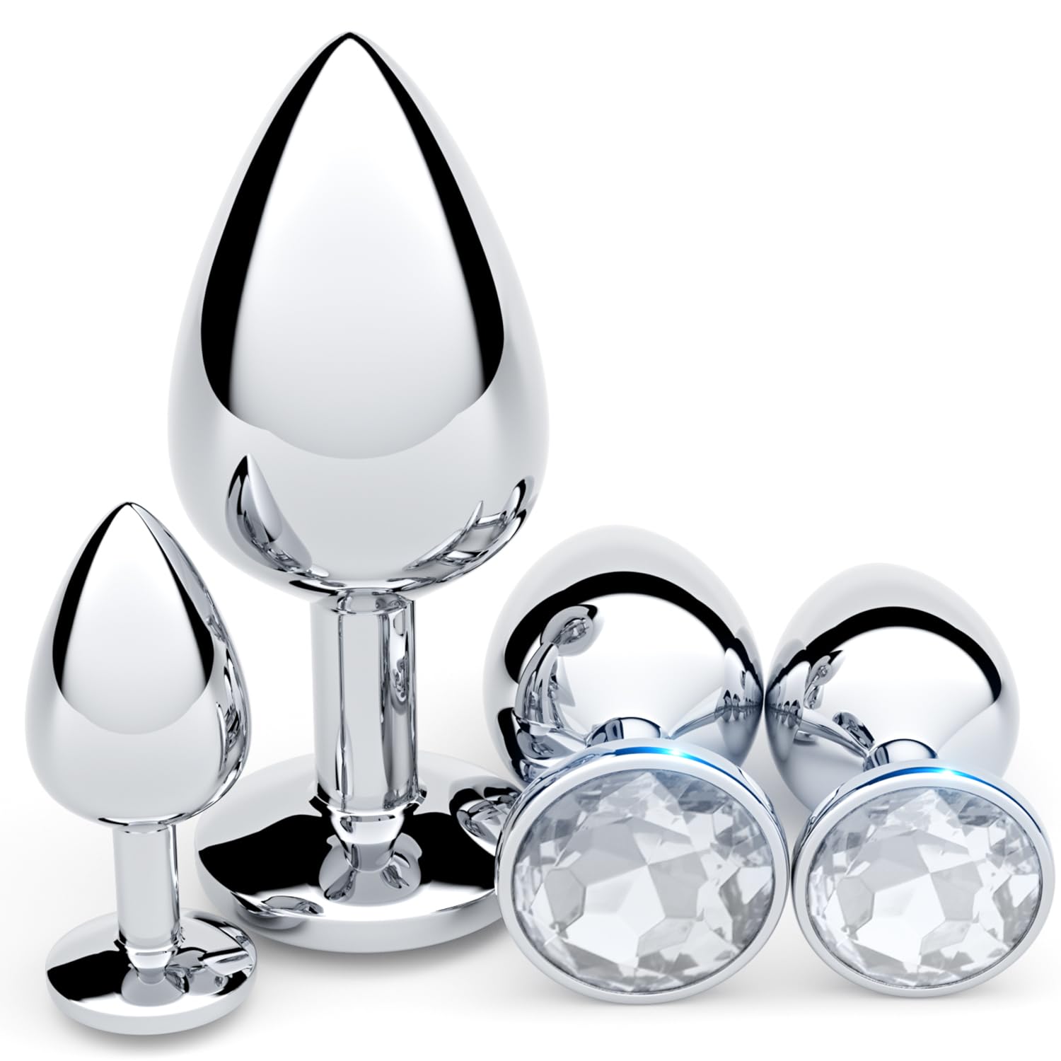 **4-Piece Beginner Anal Plug Training Kit - Jeweled Butt Plugs for Women & Men - G-Spot Stimulation - Unisex Adult Sex Toy for Couples (White) - Perfect for Solo Play & Couples Exploration**