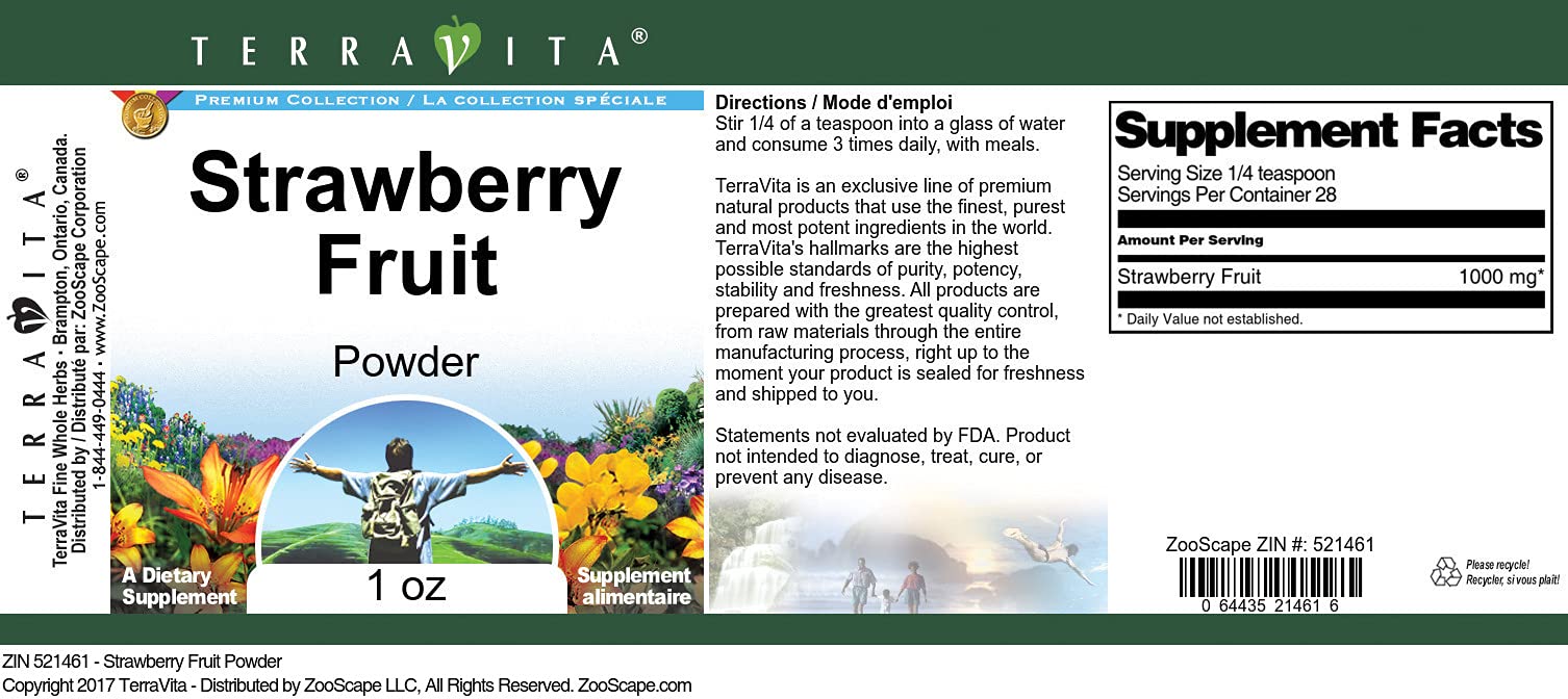 Organic Strawberry Fruit Powder 1 oz | Freeze-Dried, Non-GMO, Gluten-Free | Perfect for Smoothies, Baking & DIY Skincare | ZIN: 521461