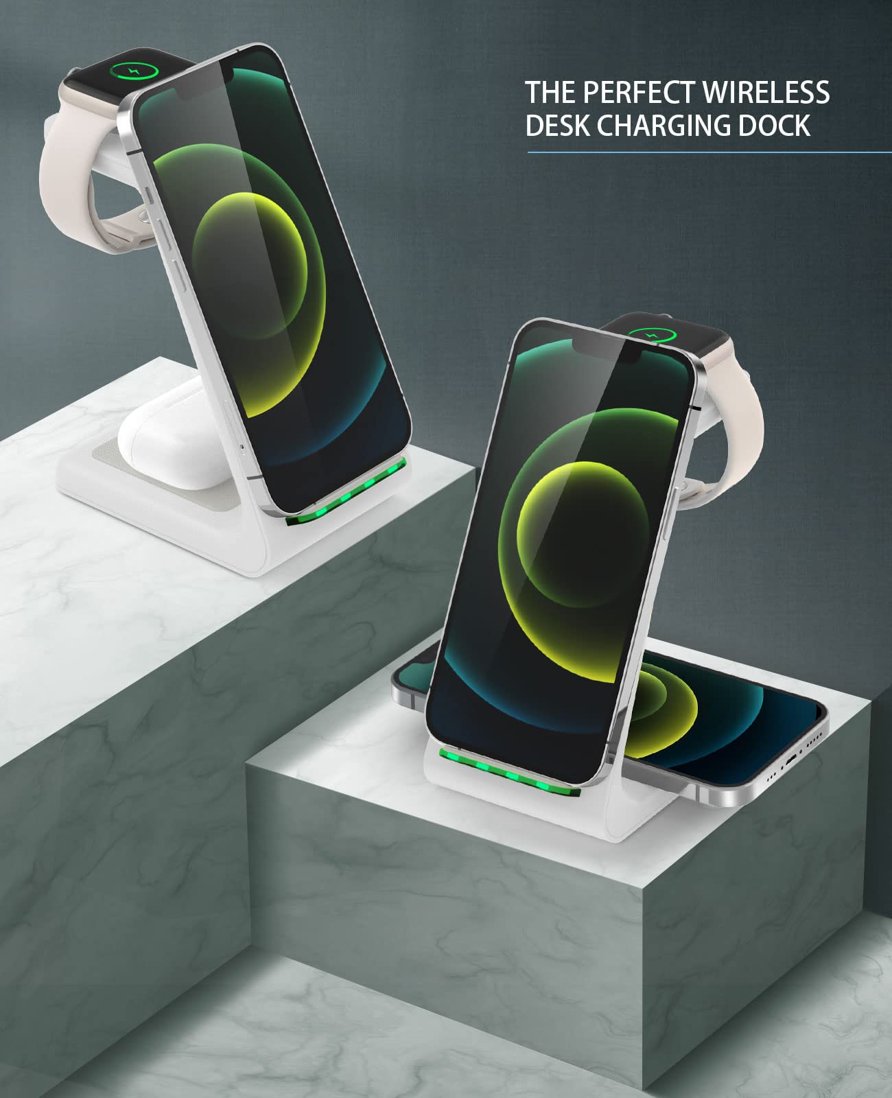 3-in-1 Fast Wireless Charging Station for iPhone 15/14/13/12/11 Pro Max/X/Xs/8 Plus, AirPods Pro/3/2 & Apple Watch Series 9/8/7/6/5/SE - Multi-Device Desk Charger Stand for Home & Office Use