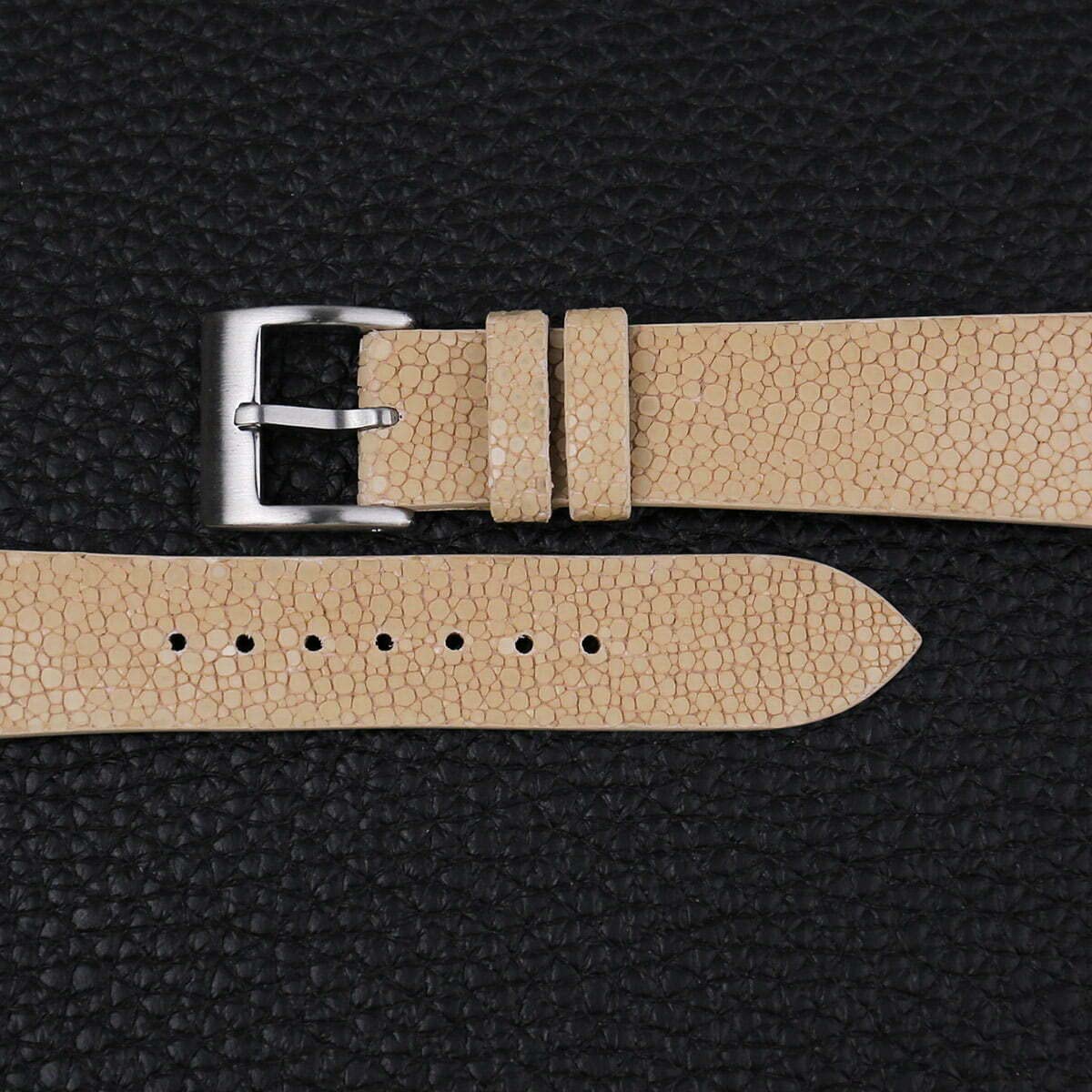 Premium Stingray Leather Watch Bands for Men & Women - Handmade Vintage Quick Release Watch Straps (16mm-24mm) - Durable Luxury Replacement Watch Bands for Everyday Wear, Business & Casual Outfits (Beige)