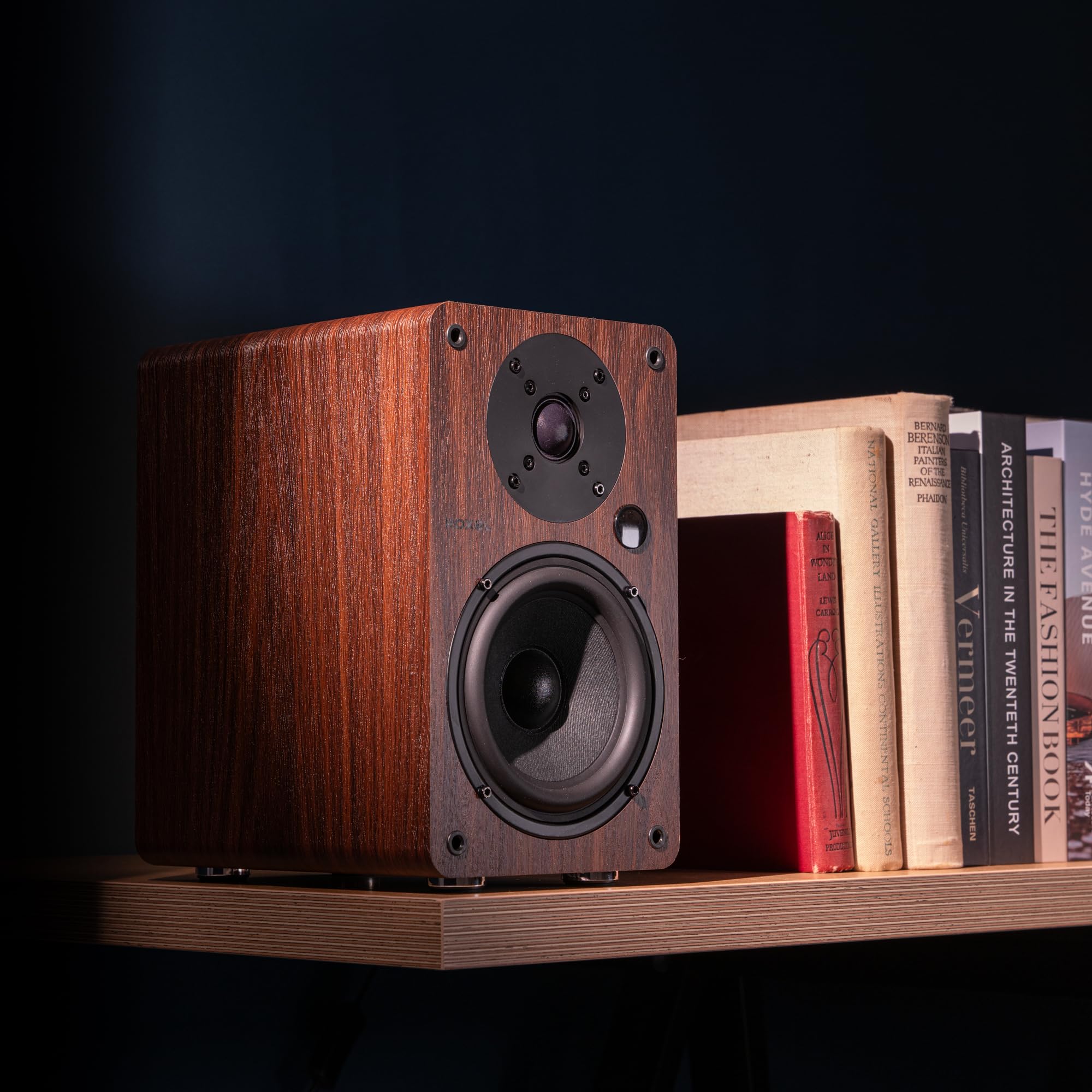Roxel Onyx Active Bookshelf Speakers - 100W RMS Power, Bluetooth 5.0 Wireless Streaming, HDMI ARC, 3m Speaker Cable - Premium Sound for Home Theater, Movies, Music & Office - Walnut Finish - Perfect for Living Room, Gaming Setup & Workspace Entertainment