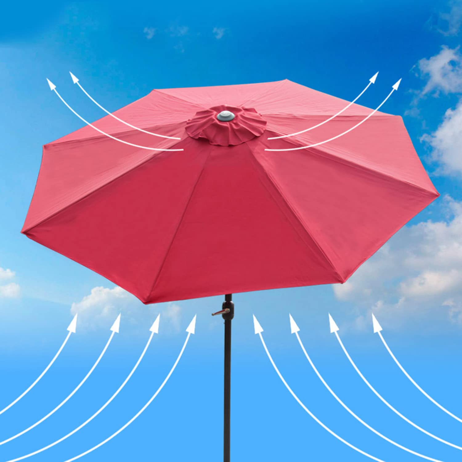 2.7m Round Outdoor Patio Umbrella with 8 Ribs, Windproof Garden Parasol - Tilt & Crank Function for Poolside, Backyard, and Beach Use (Base Not Included)