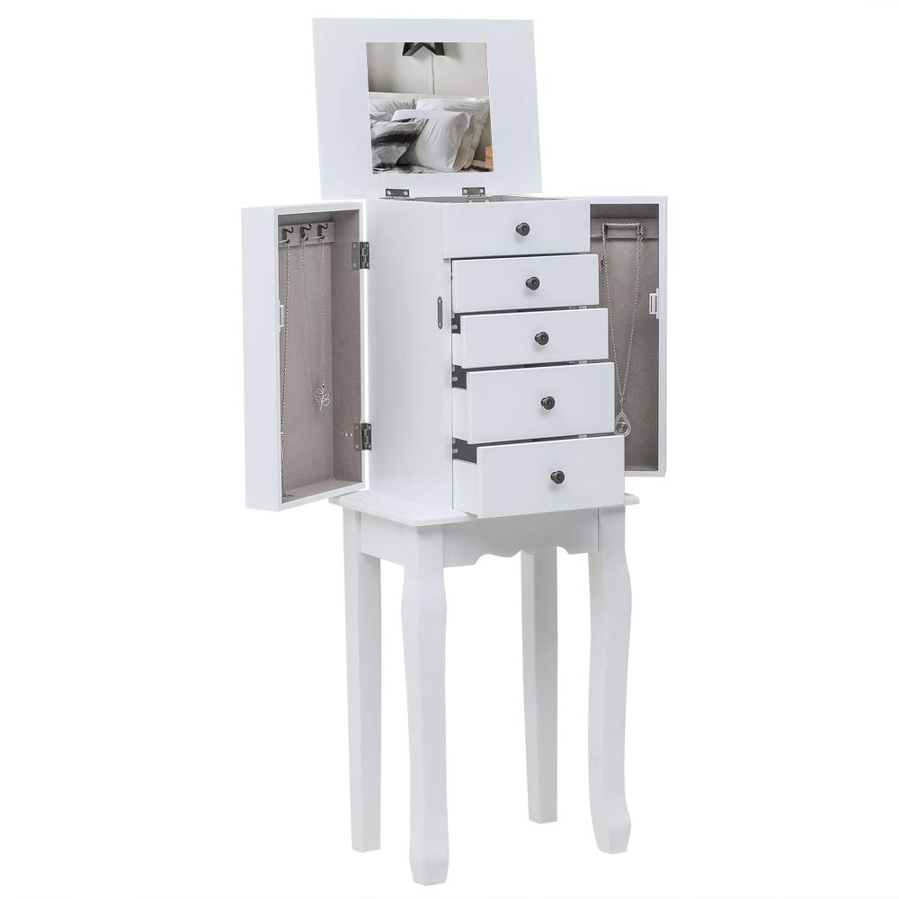 Standing Jewelry Armoire with Mirror & Top Storage Organizer - Jewelry Cabinet Chest with 2 Side Drawers for Bedroom, Closet & Dressing Room Organization