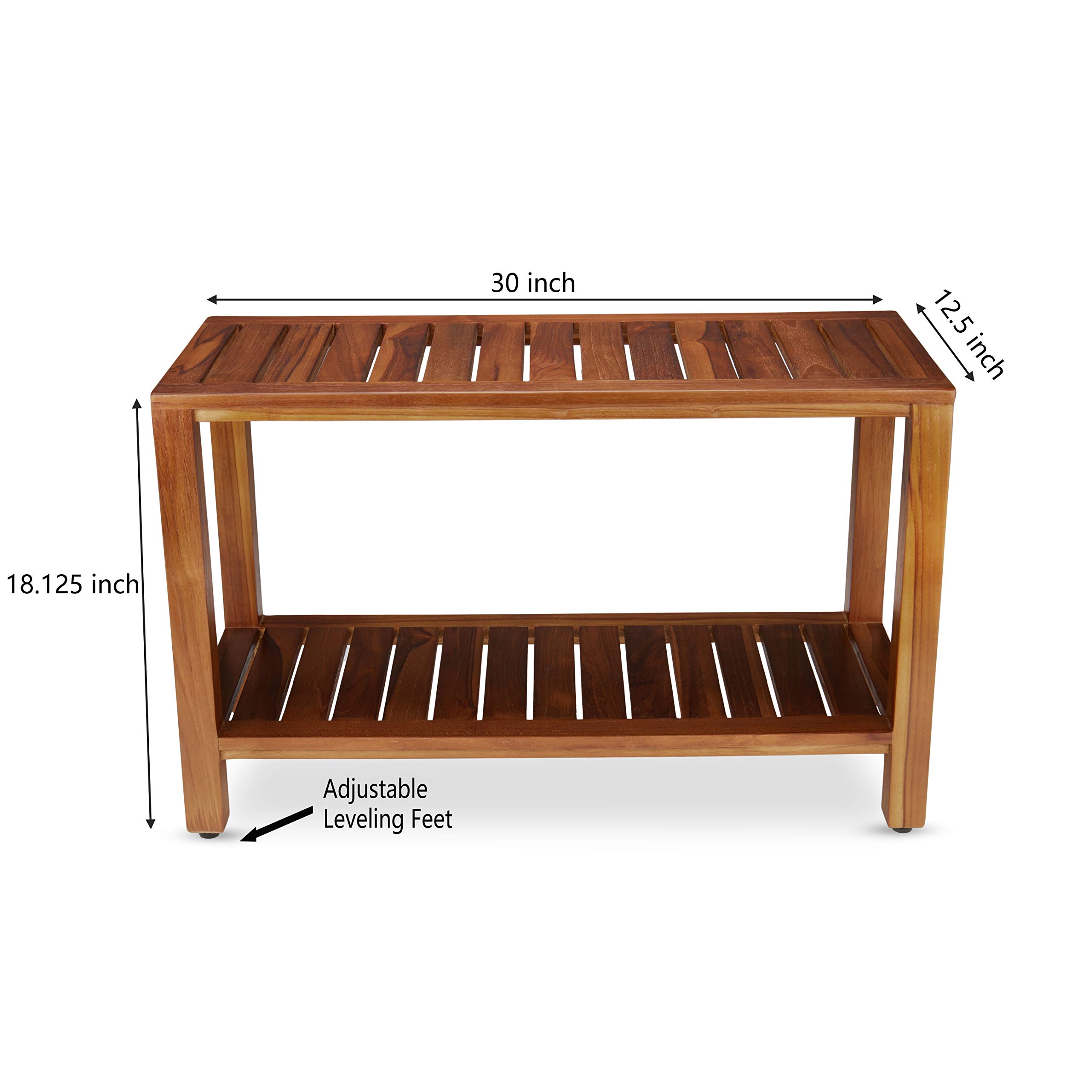 Teak Shower Bench with Shelf 30 Inch - Solid Teak Wood Bathroom Stool for Spa, Sauna & Shower | Freya Fully Assembled Shower Seat | Perfect for Relaxation, Exfoliation & Bathroom Storage